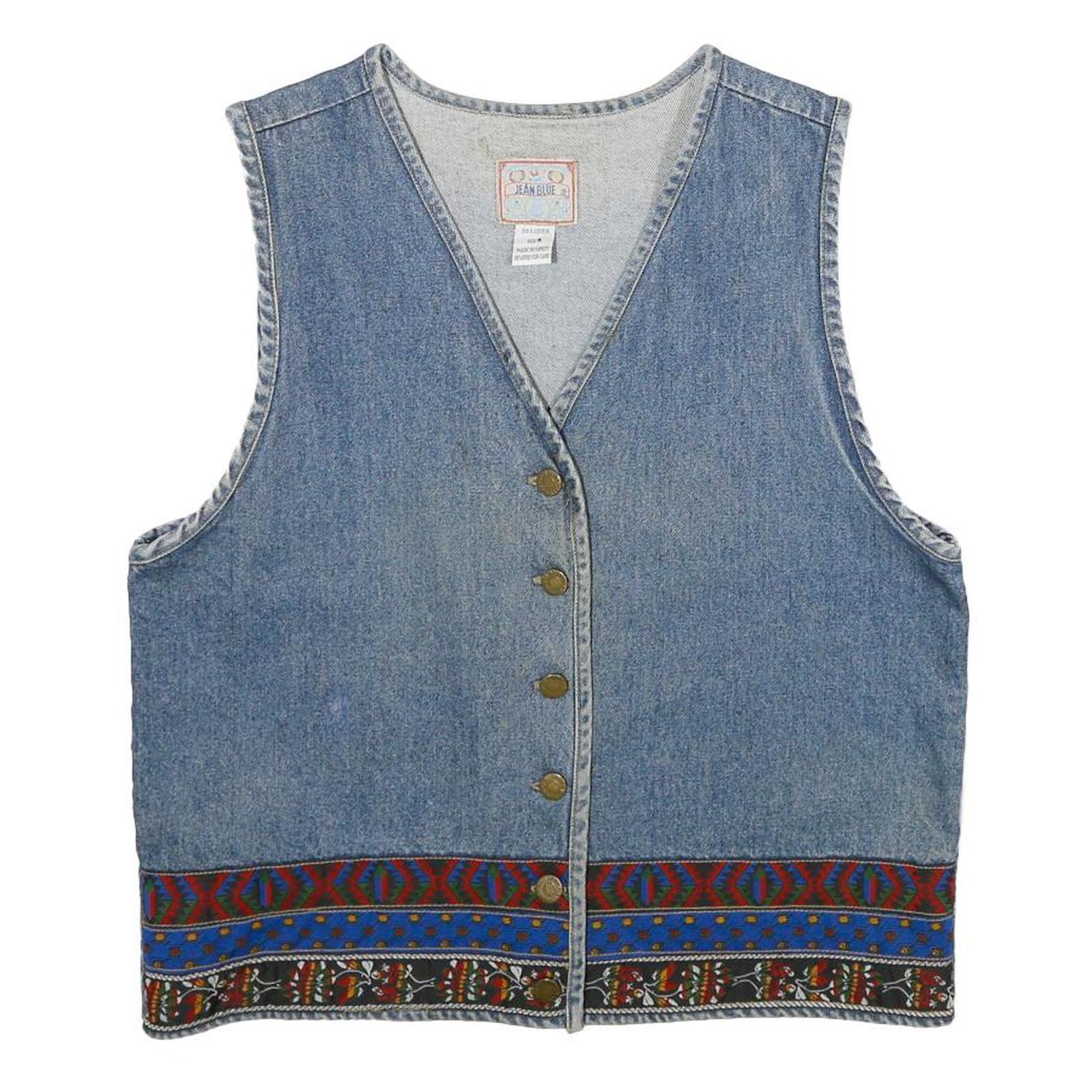 JEAN BLUE Womens Blue Denim Jacket M Cotton Button Plain Blue Pattern Vintage Refurbished - N/A refurbished available on Cerqular