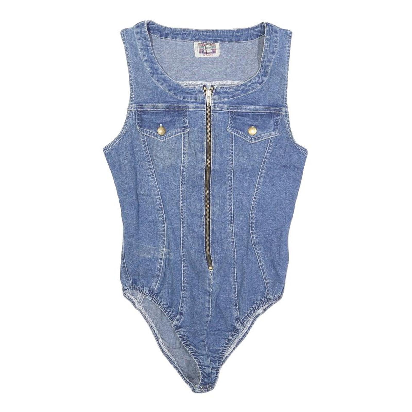 Buy FERRONE Womens Blue Denim Playsuit S Sleeveless Zip Front Cotton Blend Body Refurbished - $27.29 FERRONE Womens Blue Denim Playsuit S Sleeveless Zip Front Cotton Blend Body Refurbished - N/A refurbished available on Cerqular