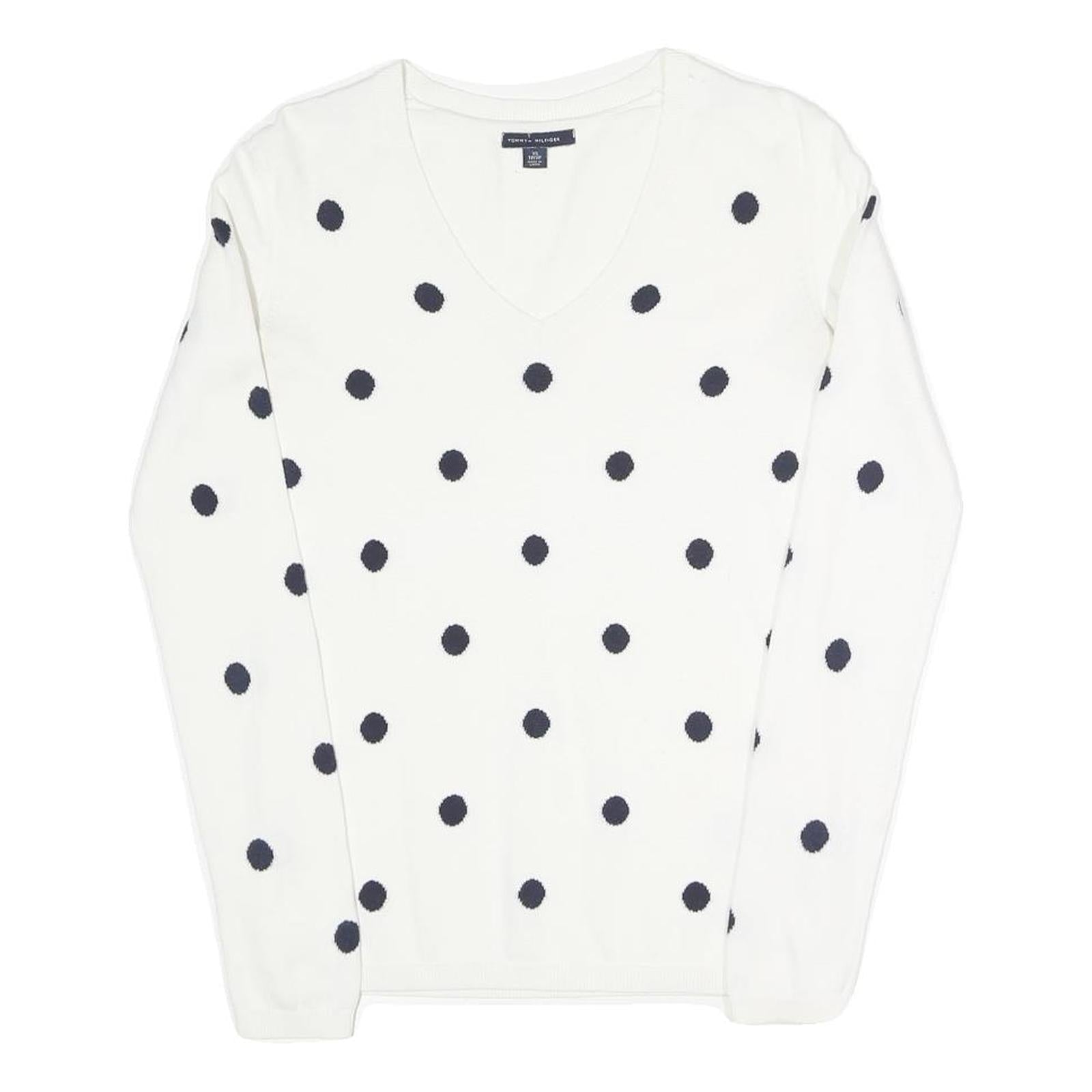 TOMMY HILFIGER Womens White & Navy Polka Dot Patterned Cotton Blend Jumper Refurbished - N/A refurbished available on Cerqular
