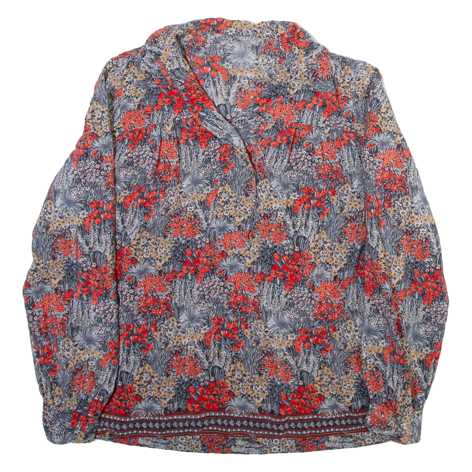 Womens Printed Shirt Grey Collared Long Sleeve Viscose Floral M Refurbished - N/A refurbished available on Cerqular