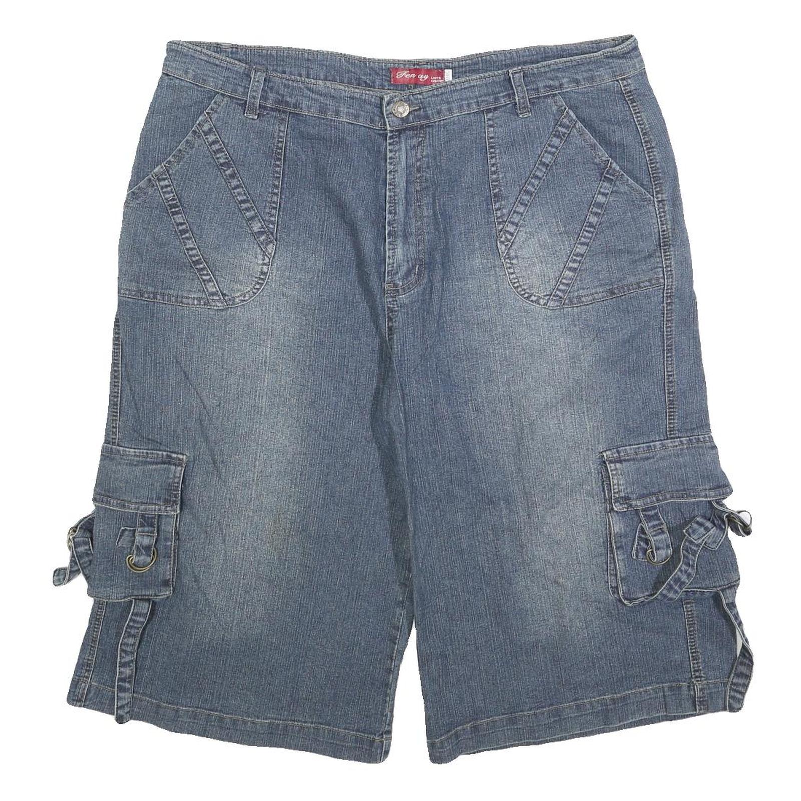 FEN AY Womens Denim Blue Cargo Shorts 3XL W38 Cotton Blend Casual Refurbished - N/A refurbished available on Cerqular