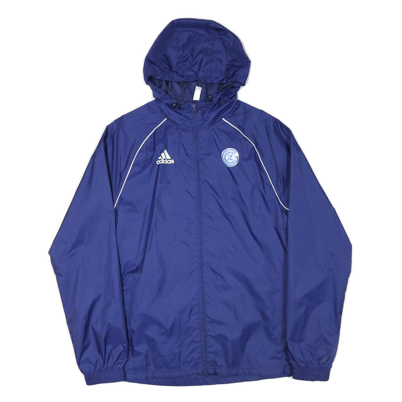 ADIDAS Mens Blue Nylon Jacket S Zip Hooded Plain Sportswear Lightweight Refurbished - N/A refurbished available on Cerqular
