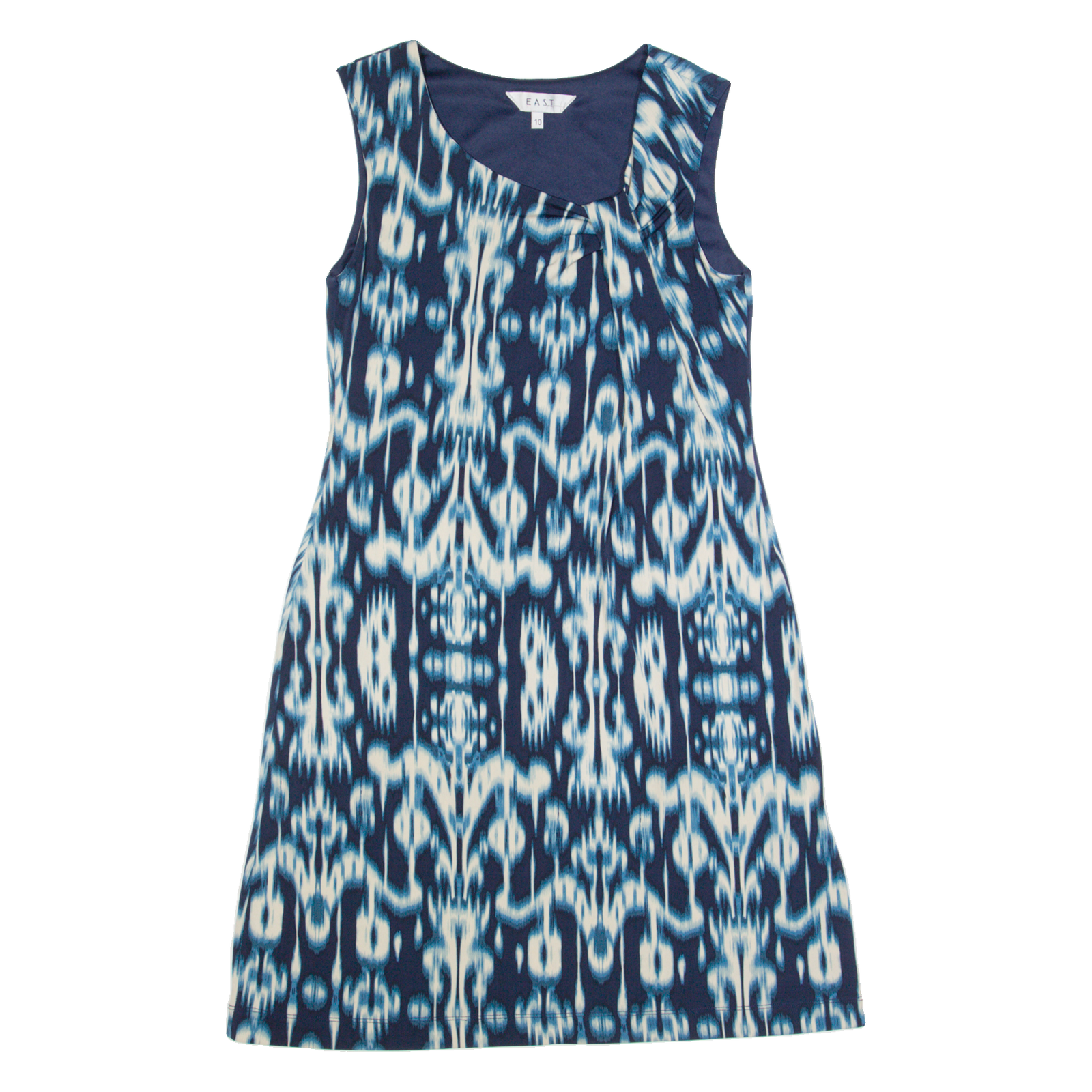 EAST Womens Bodycon Dress Blue Crazy Pattern Sleeveless Knee Length UK 10 Refurbished - N/A refurbished available on Cerqular