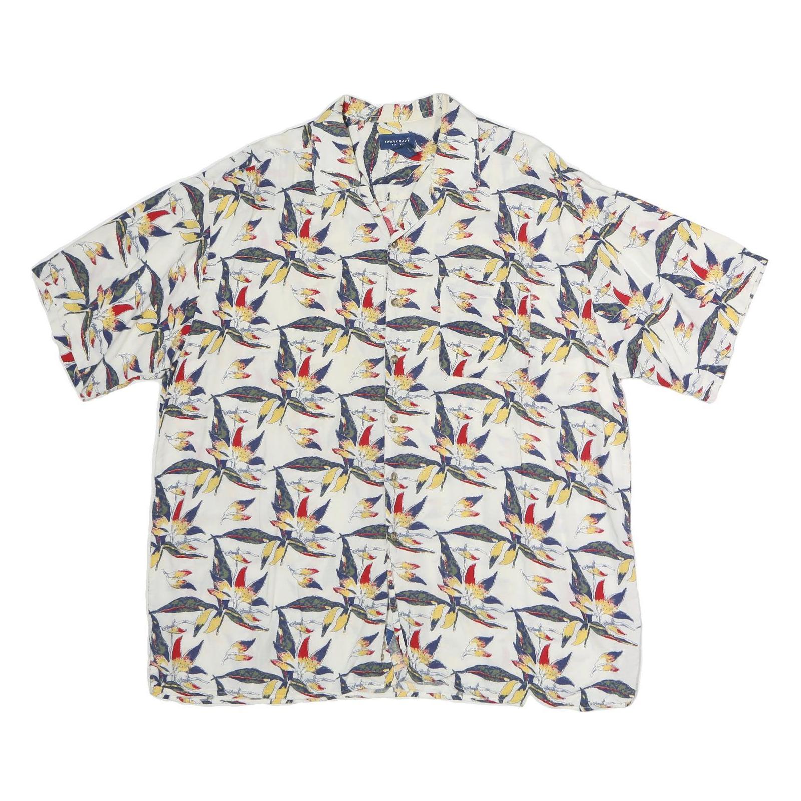 TOWNCRAFT Mens White Floral Pattern Cotton Shirt XL Casual Summer Fashion Refurbished - N/A refurbished available on Cerqular