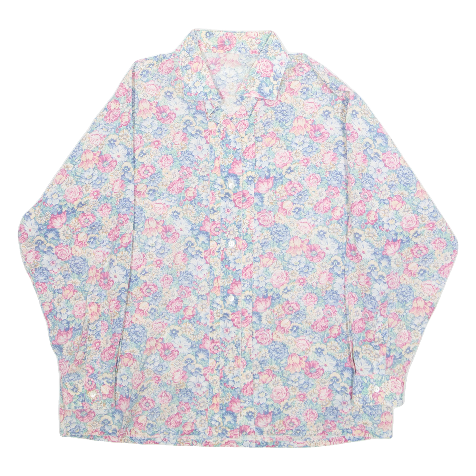 Womens Printed Shirt Blue Collared Long Sleeve Floral M Refurbished - N/A refurbished available on Cerqular
