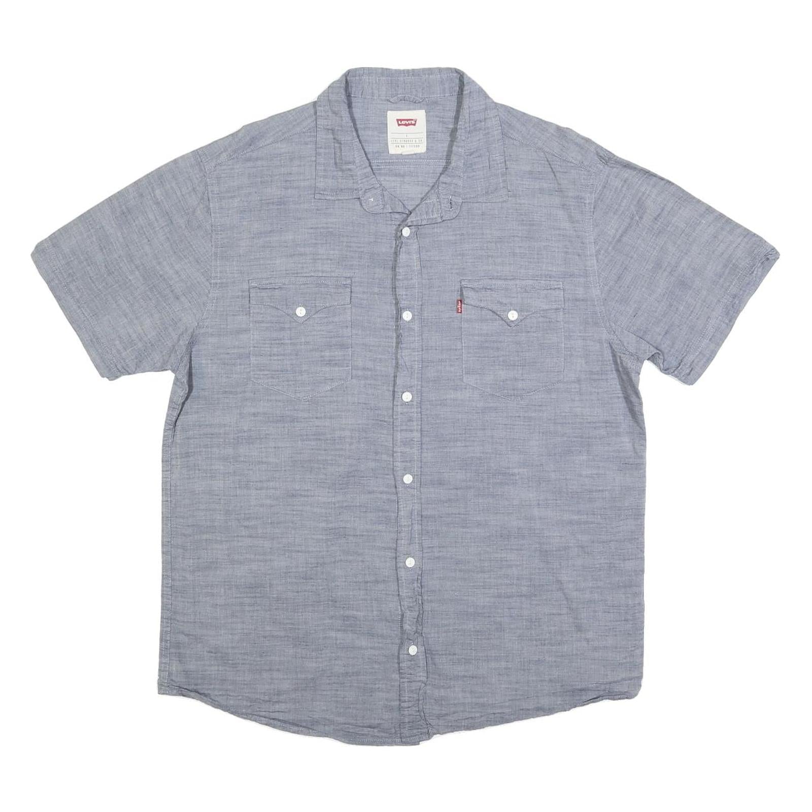LEVI'S Mens Blue Casual Cotton Short Sleeve Shirt L Button Front Pockets Refurbished - N/A refurbished available on Cerqular