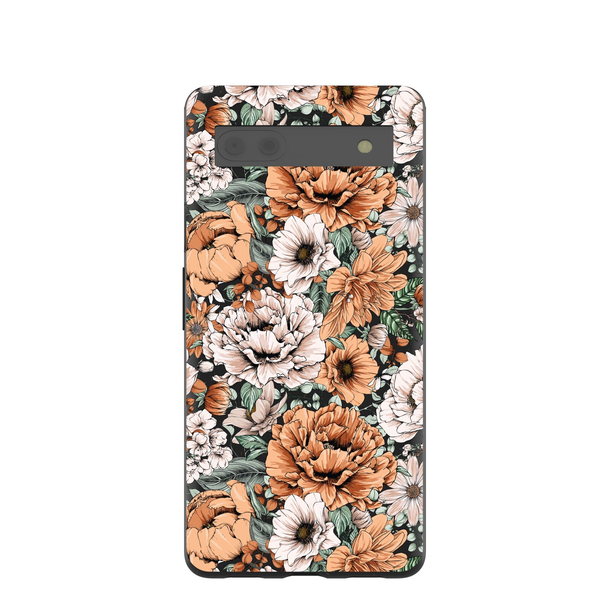 Black Peachy Peonies Google Pixel 6a Case Refurbished - Pela Case refurbished available on Cerqular