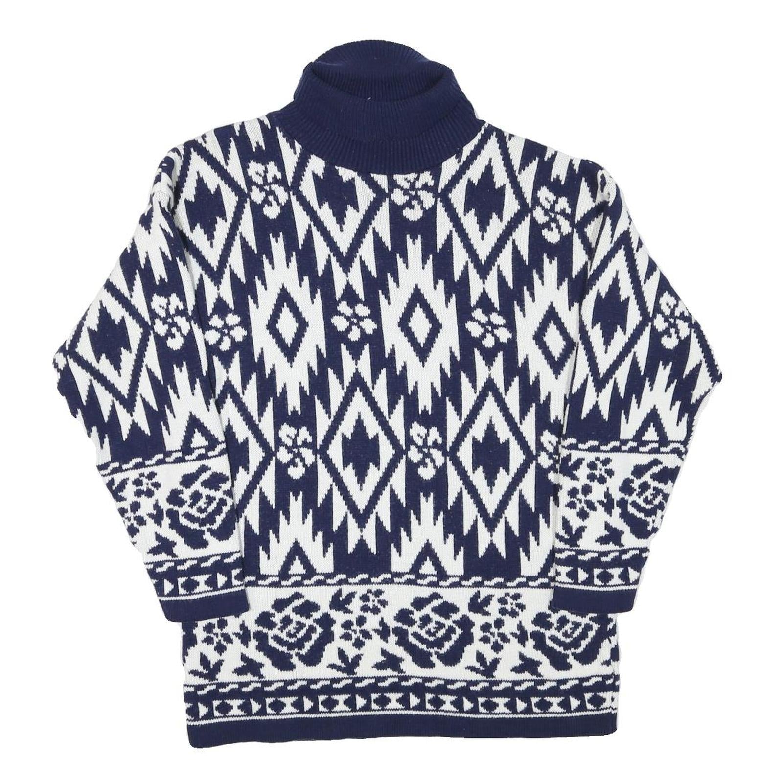WORTHINGTON Mens Blue & White Patterned Pullover Jumper Turtle Neck M Acrylic Refurbished - N/A refurbished available on Cerqular