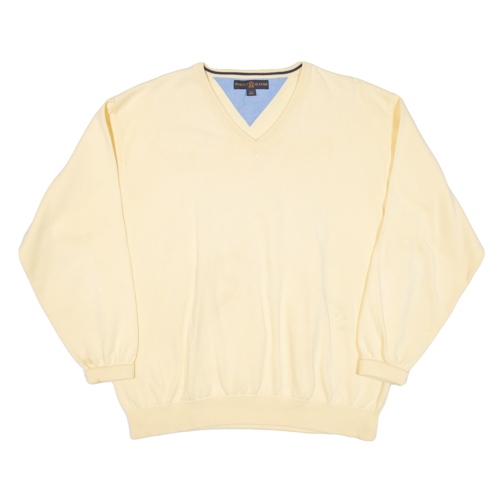 TOMMY HILFIGER Mens Jumper Yellow V-Neck Tight Knit L Refurbished - N/A refurbished available on Cerqular