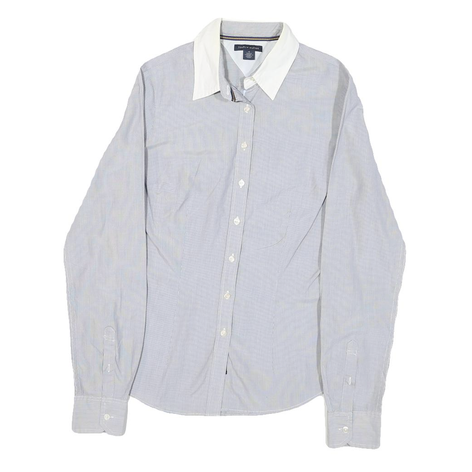TOMMY HILFIGER Womens Blue & White Shirt UK 4 Cotton Blend Classic Button Down Refurbished - N/A refurbished available on Cerqular