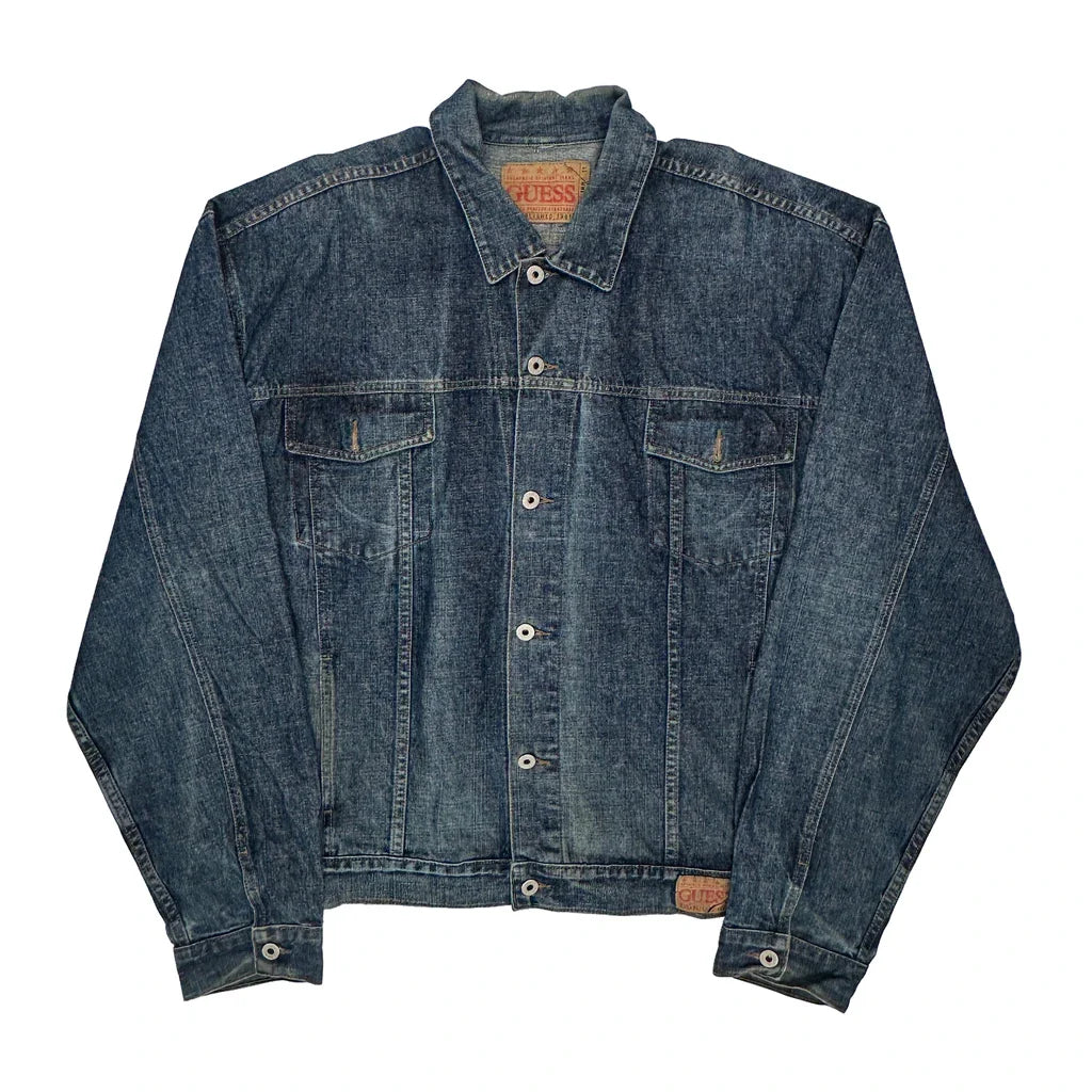 Guess Denim Jacket - Medium Blue Denim Refurbished - Thrifted (note: this is a term often used to describe second- refurbished available on Cerqular