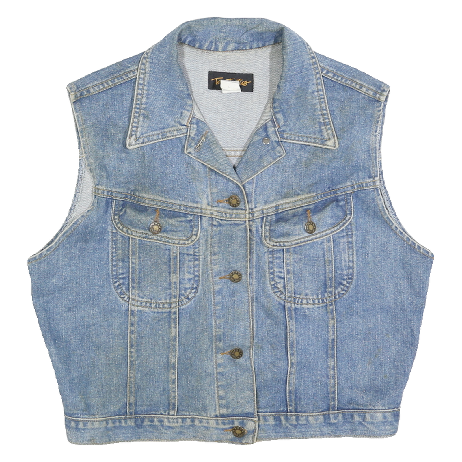 TEAM TACTICS Womens Blue Denim Sleeveless Button Jacket L Cotton Vest Style Refurbished - N/A refurbished available on Cerqular
