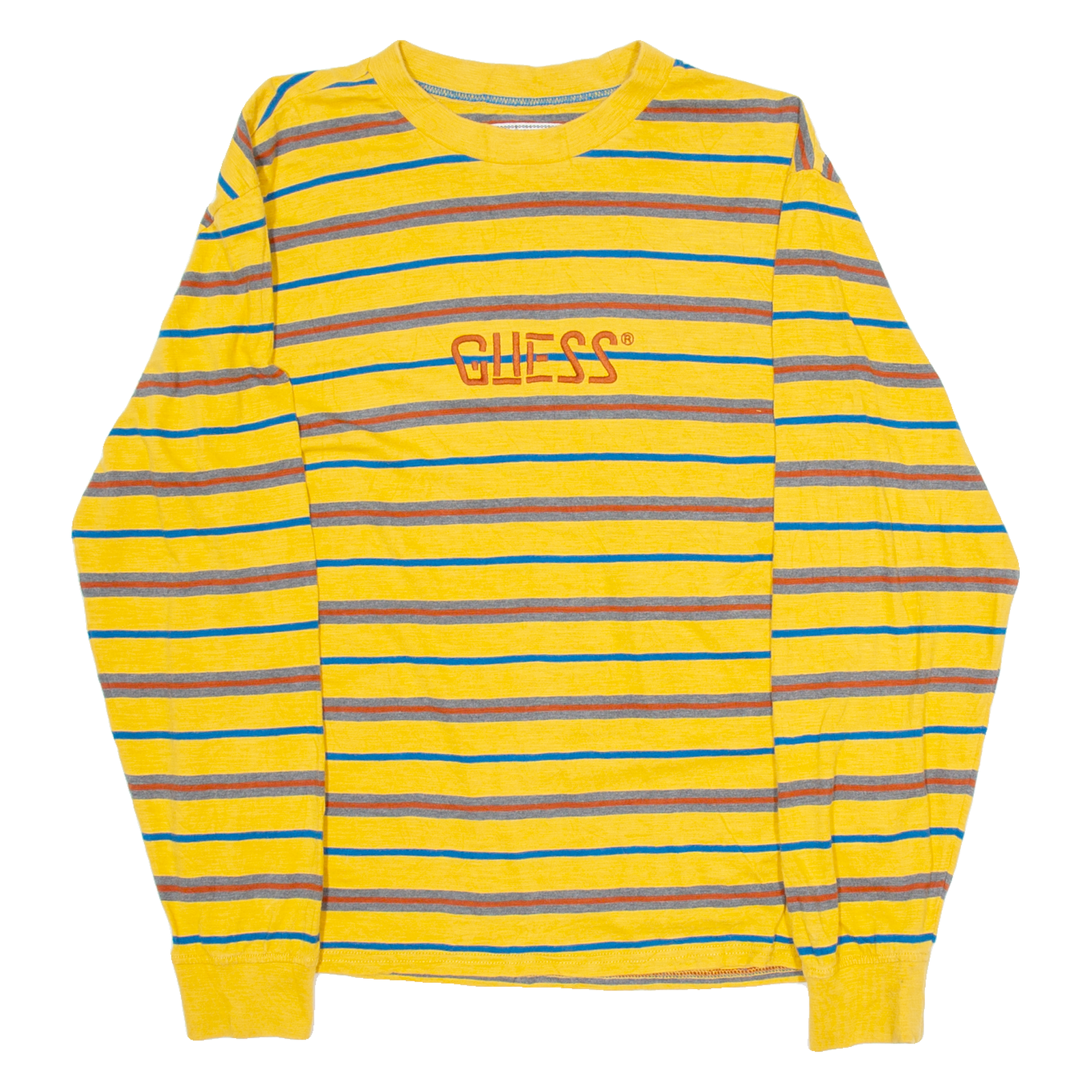 GUESS ORIGINALS Striped Mens T-Shirt Yellow Long Sleeve S Refurbished - N/A refurbished available on Cerqular