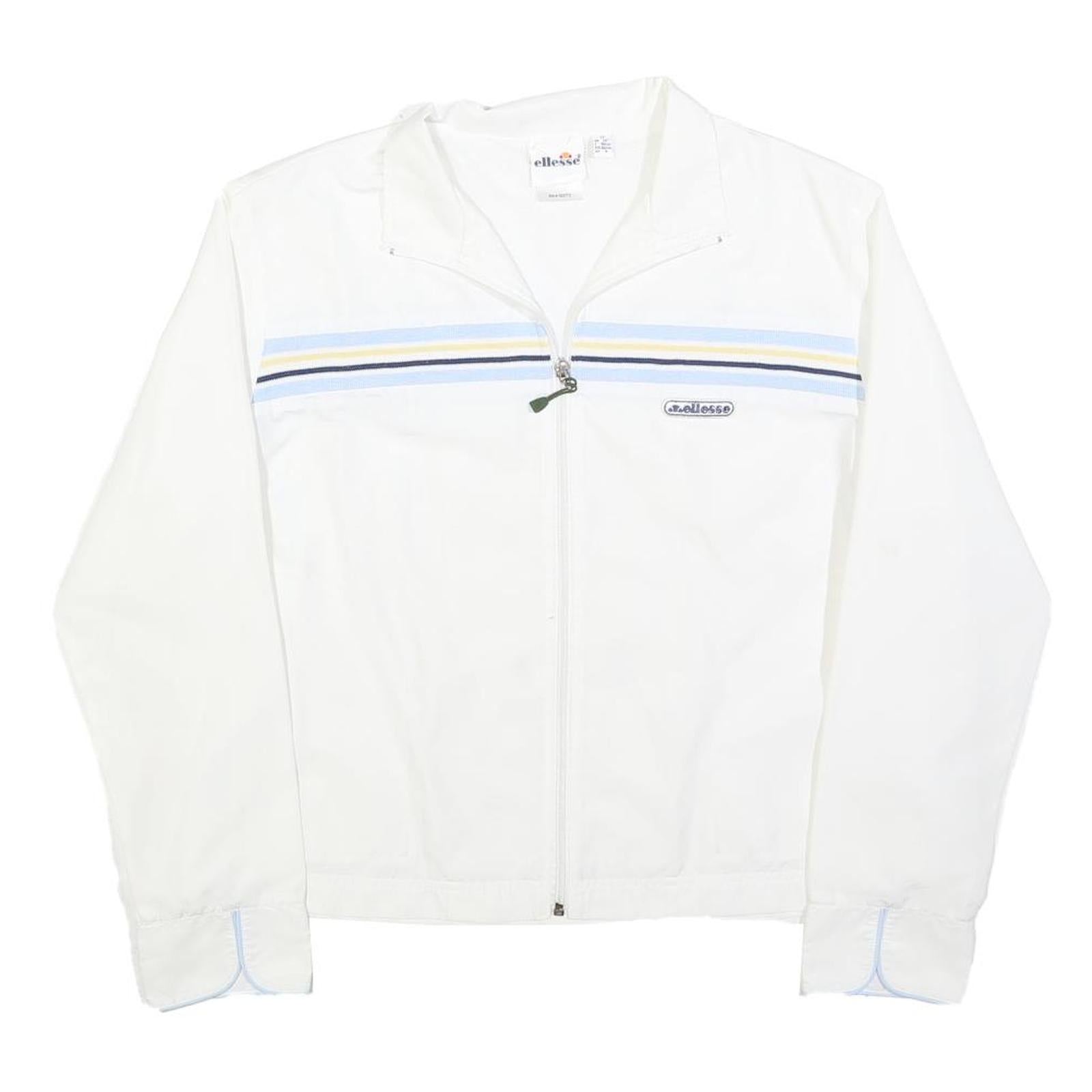 ELLESSE Womens White & Blue Retro Stripe Zip Jacket M Polyester Blend Casual Refurbished - N/A refurbished available on Cerqular
