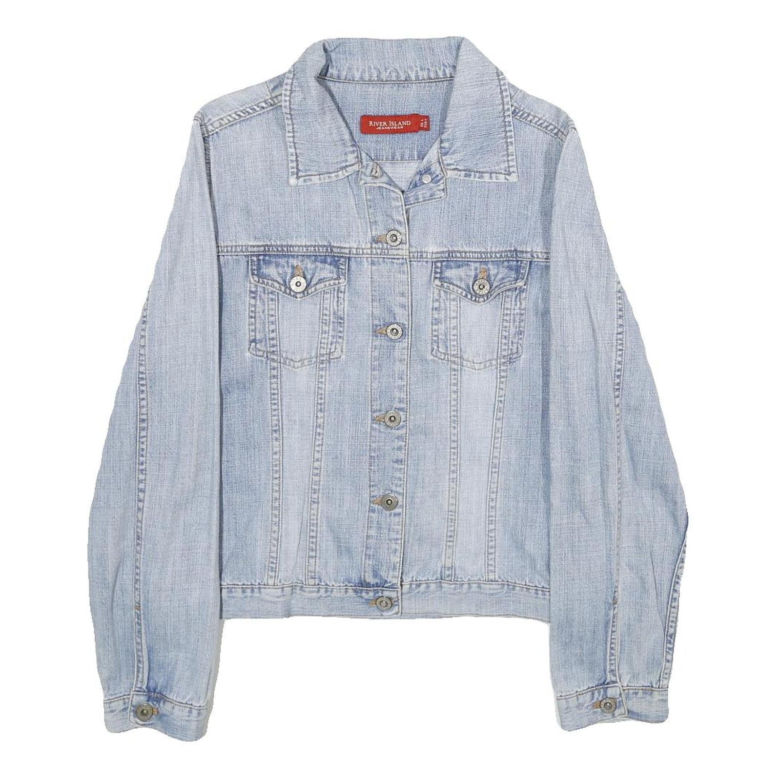 RIVER ISLAND Womens Blue Denim Cotton Button Jacket L Casual Classic Plain Refurbished - N/A refurbished available on Cerqular