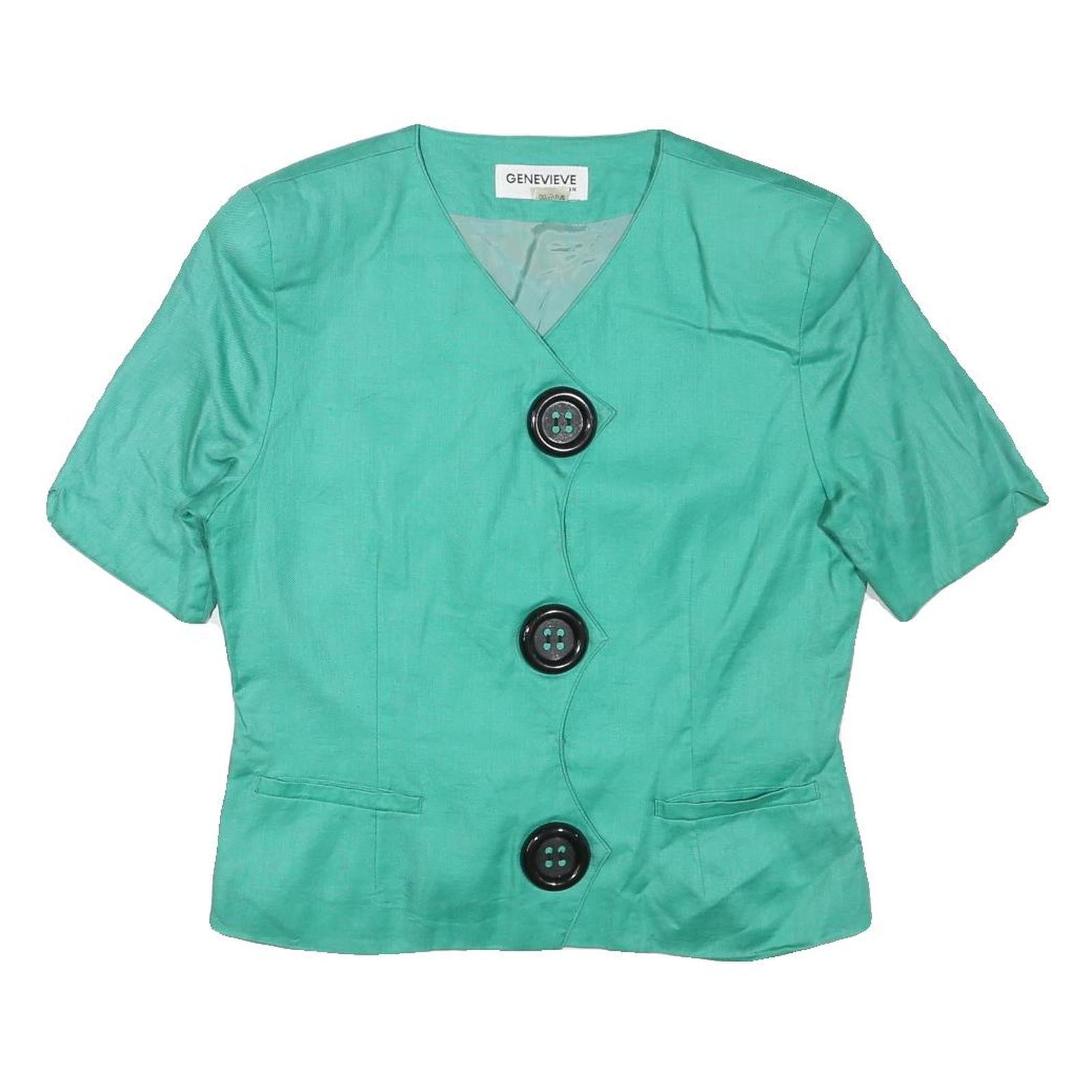 GENEVIVE COLLECTION Womens Green Linen Blend Jacket M Button Plain Stylish Refurbished - N/A refurbished available on Cerqular
