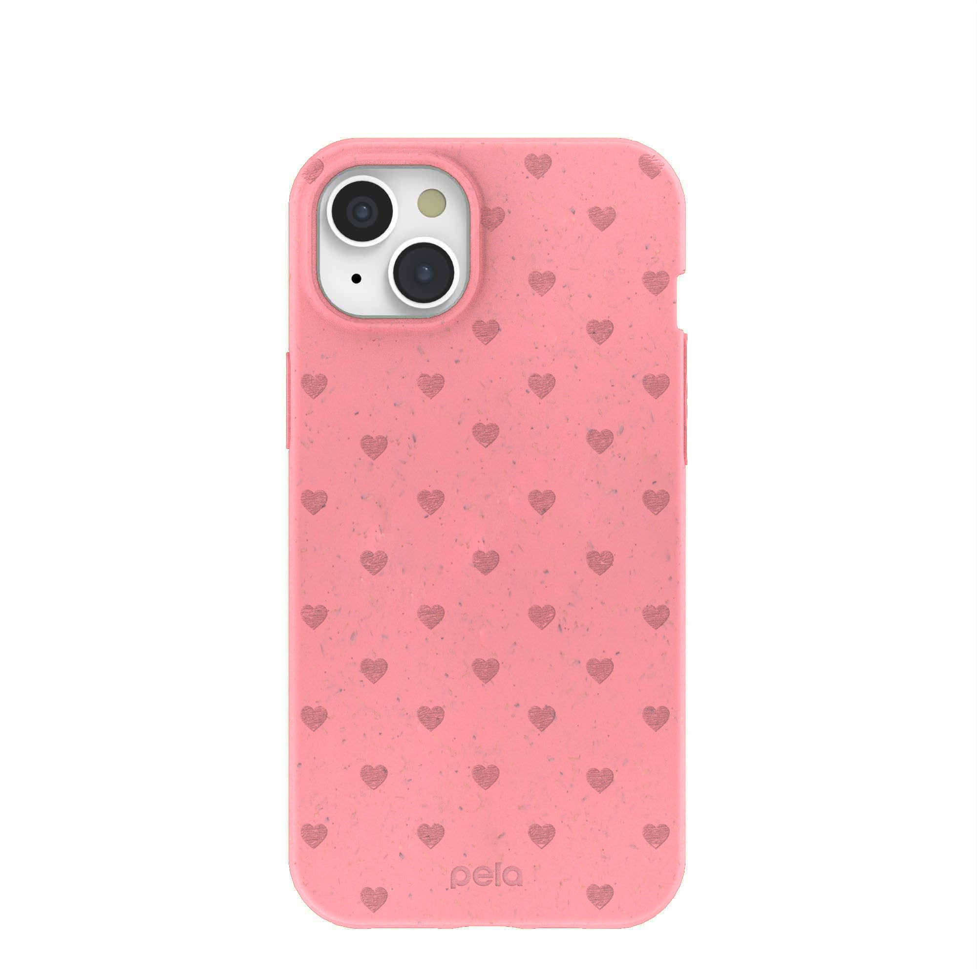 Bubblegum Pink Hearts iPhone 15 Plus Case Refurbished - Pela Case refurbished available on Cerqular