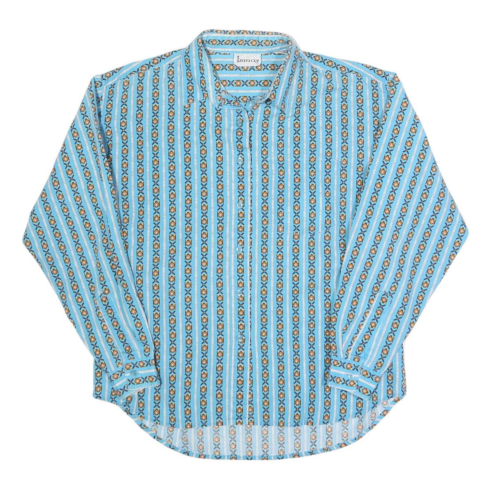 LYNNNY Womens Blue Printed Shirt Long Sleeve Button Neck M Cotton Blend Refurbished - N/A refurbished available on Cerqular