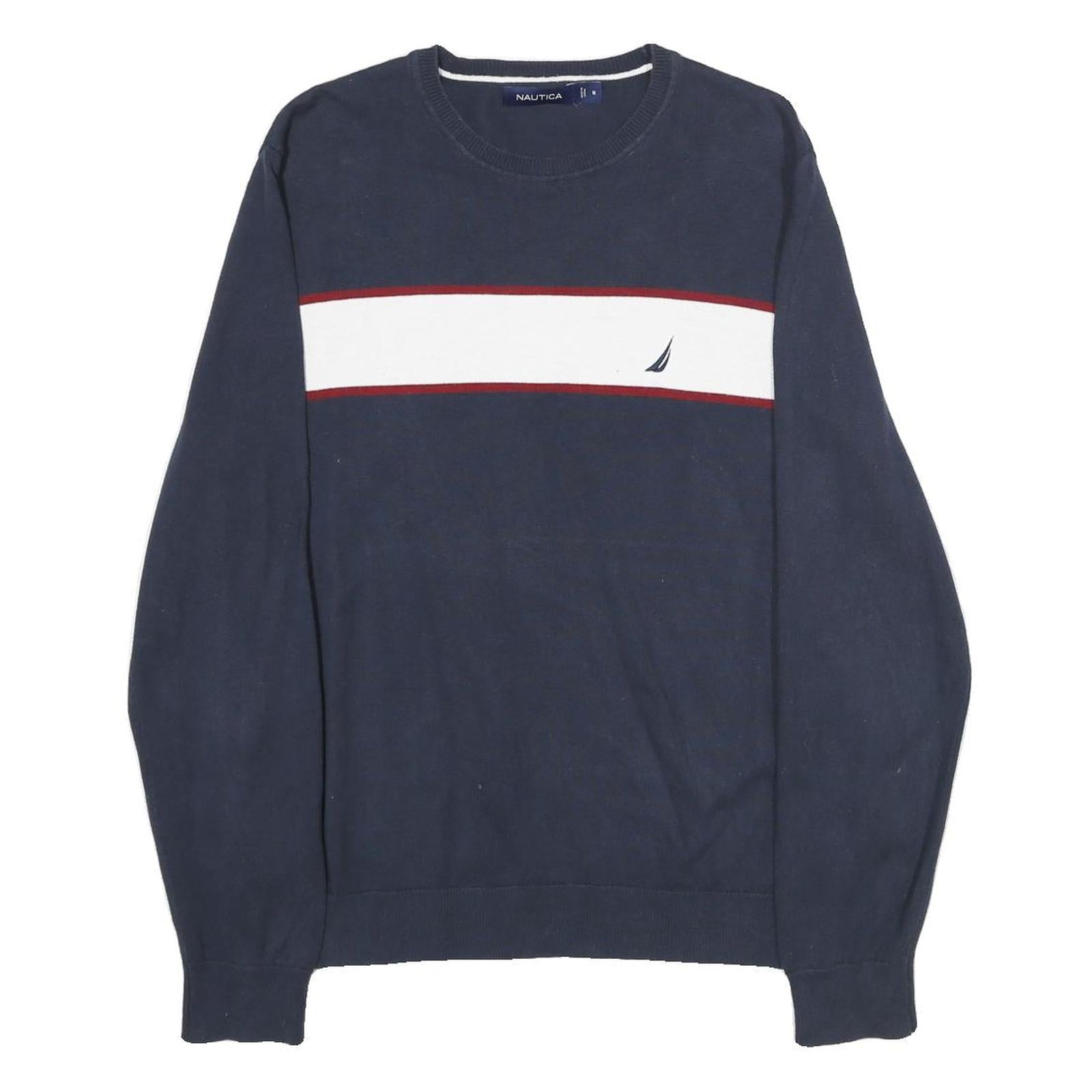 NAUTICA Mens Navy Blue & White Plain Crew Neck Basic Knit Jumper M Cotton Refurbished - N/A refurbished available on Cerqular