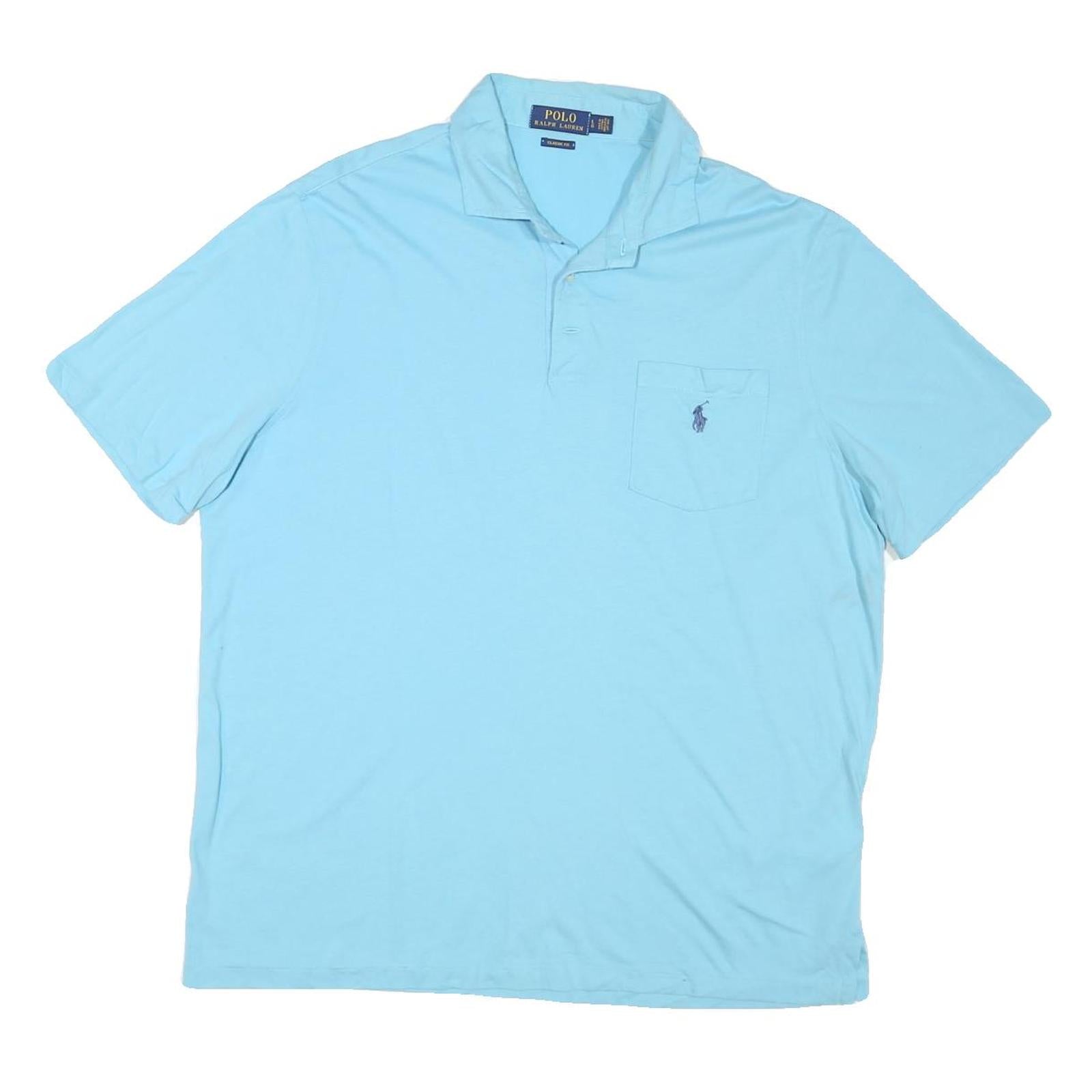 POLO RALPH LAUREN Mens Blue Short Sleeve Plain Polo Shirt L Cotton Blend Refurbished - N/A refurbished available on Cerqular