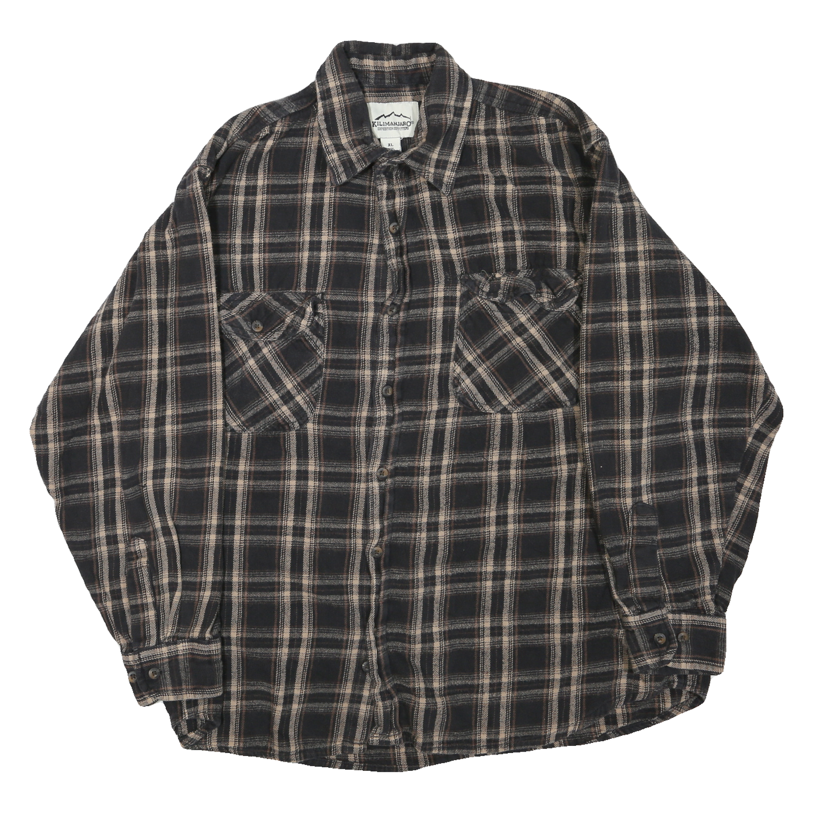 KILIMANJARO Mens Black & Cream Check Shirt XL Cotton Blend Casual Button-Up Refurbished - N/A refurbished available on Cerqular