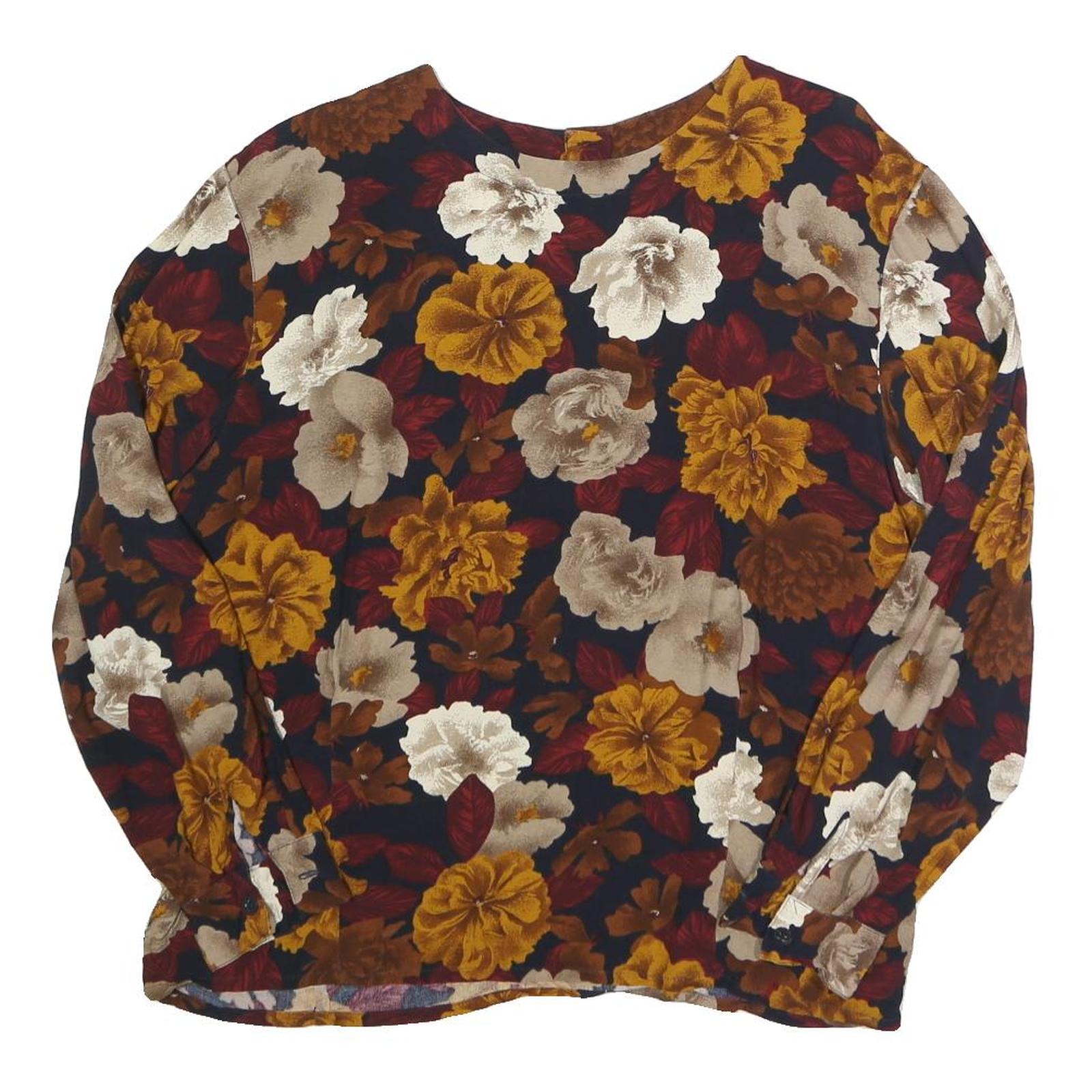JONES NEW YORK Womens Navy Blue & Mustard Floral Printed Long Sleeve Round Neck Refurbished - N/A refurbished available on Cerqular