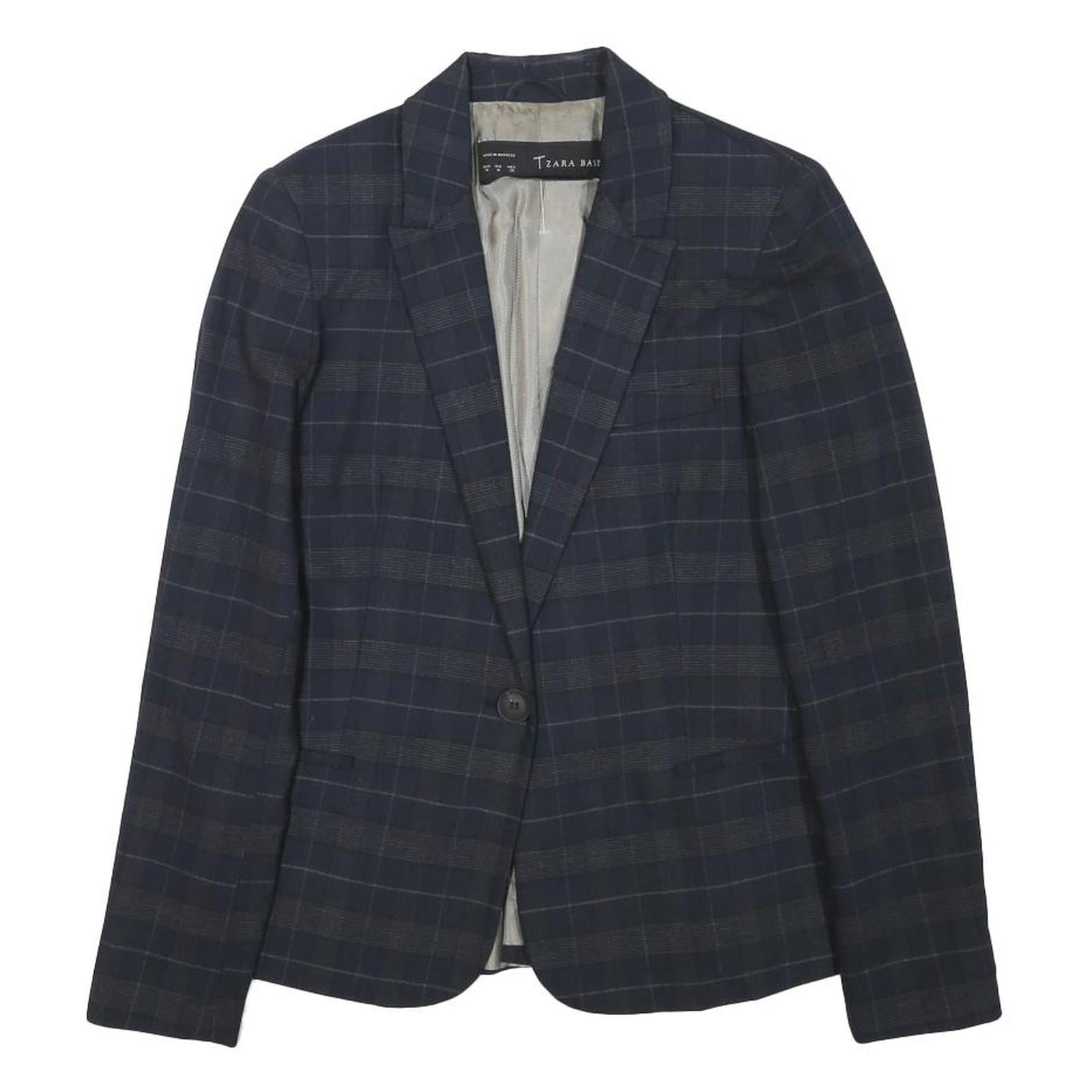 ZARA BASIC Womens Blue Check Blazer M Polyester Blend Button Closure Tailored Refurbished - N/A refurbished available on Cerqular