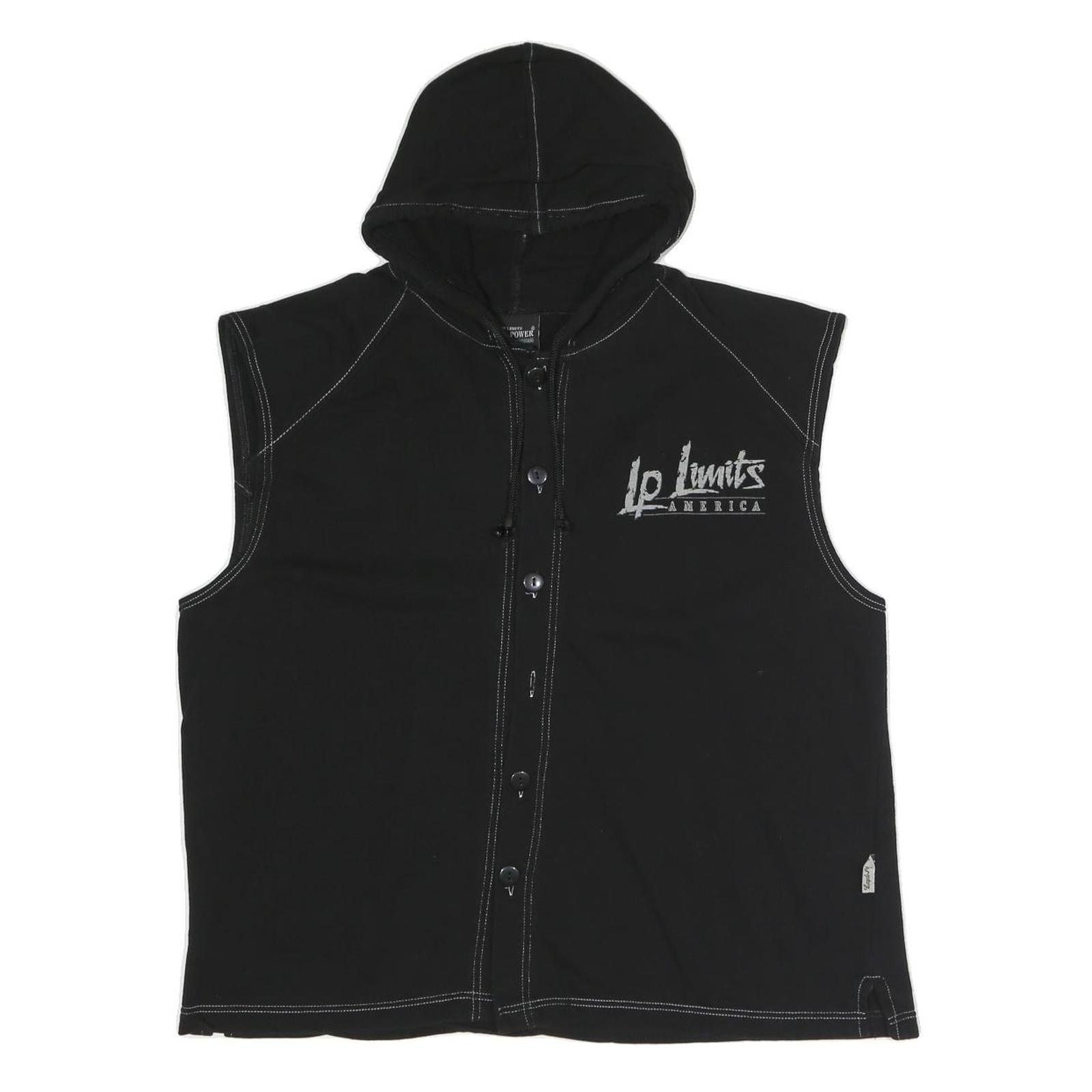 LEGAL POWER Mens Black Sleeveless Hoodie M LP Limits Graphic Button Front Refurbished - N/A refurbished available on Cerqular