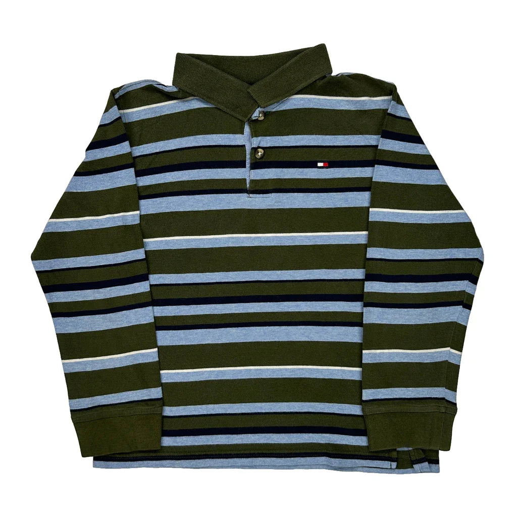 Age 7 Tommy Hilfiger Striped Jumper - Small Blue Cotton Refurbished - Thrifted (note: this is a term often used to describe second- refurbished available on Cerqular