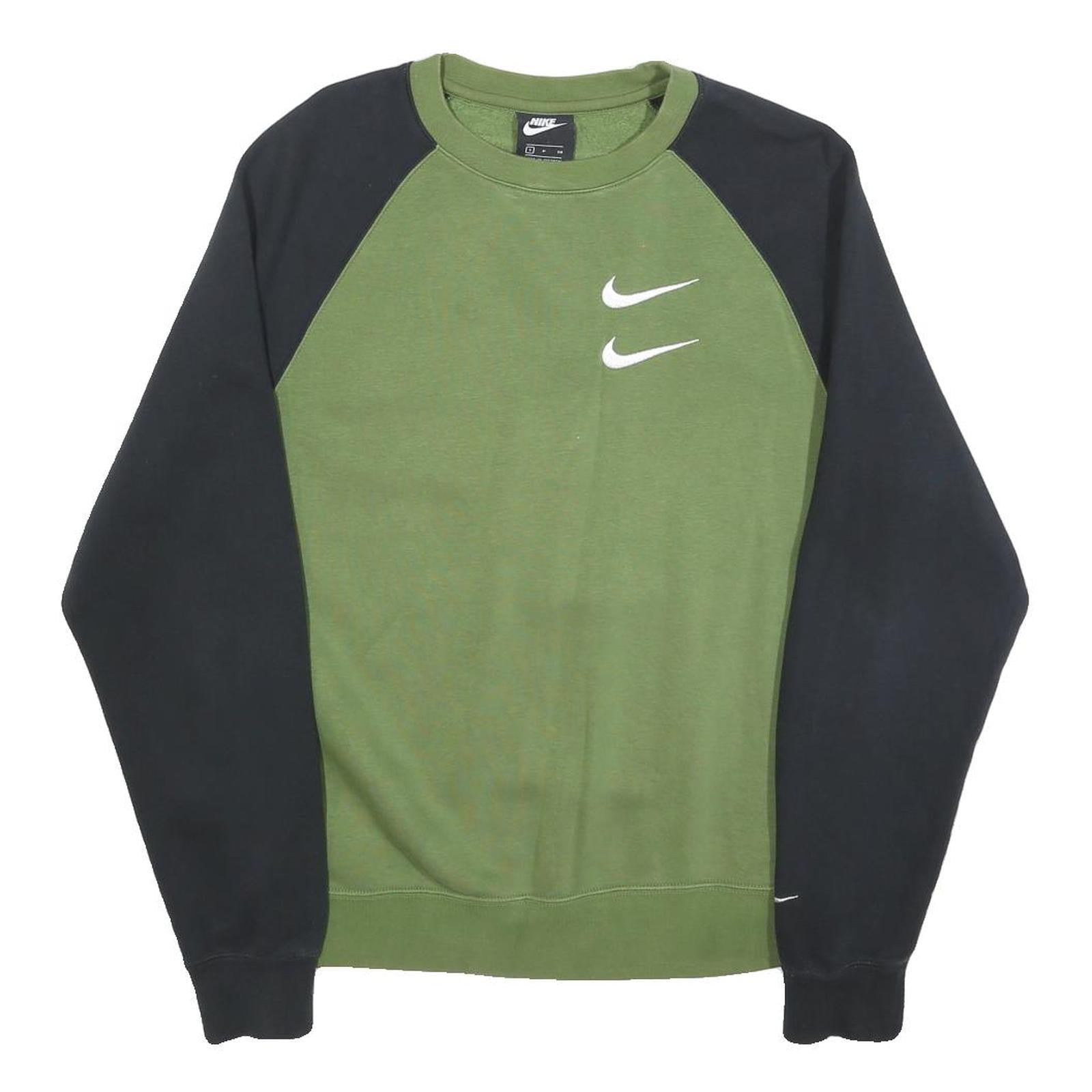 NIKE Mens Green & Black Crew Neck S Cotton Blend Sweatshirt Double Swoosh Logo Refurbished - N/A refurbished available on Cerqular