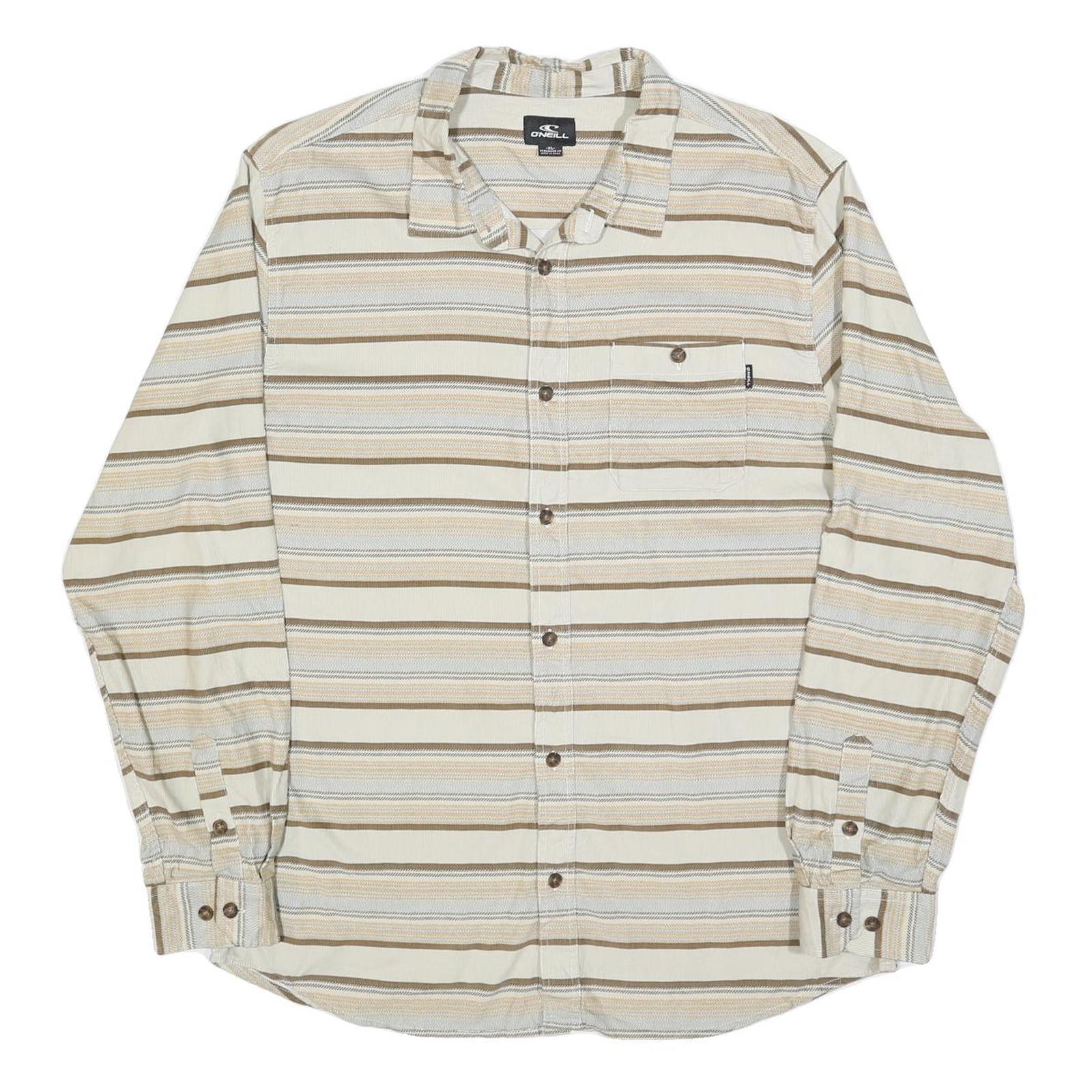 O'NEILL Mens Beige & Brown Striped Shirt XL Button Down Cotton Blend Casual Refurbished - N/A refurbished available on Cerqular