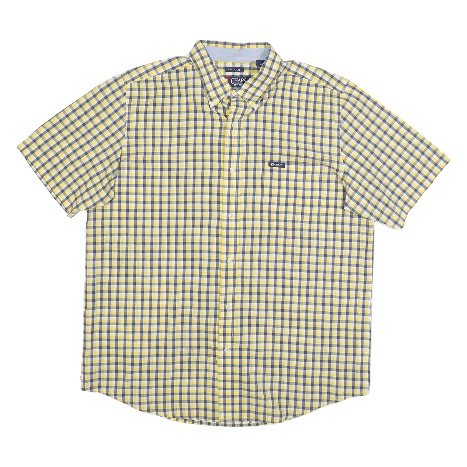 CHAPS Mens Yellow & Blue Checked Cotton Blend Shirt L Button Down Pocket Refurbished - N/A refurbished available on Cerqular