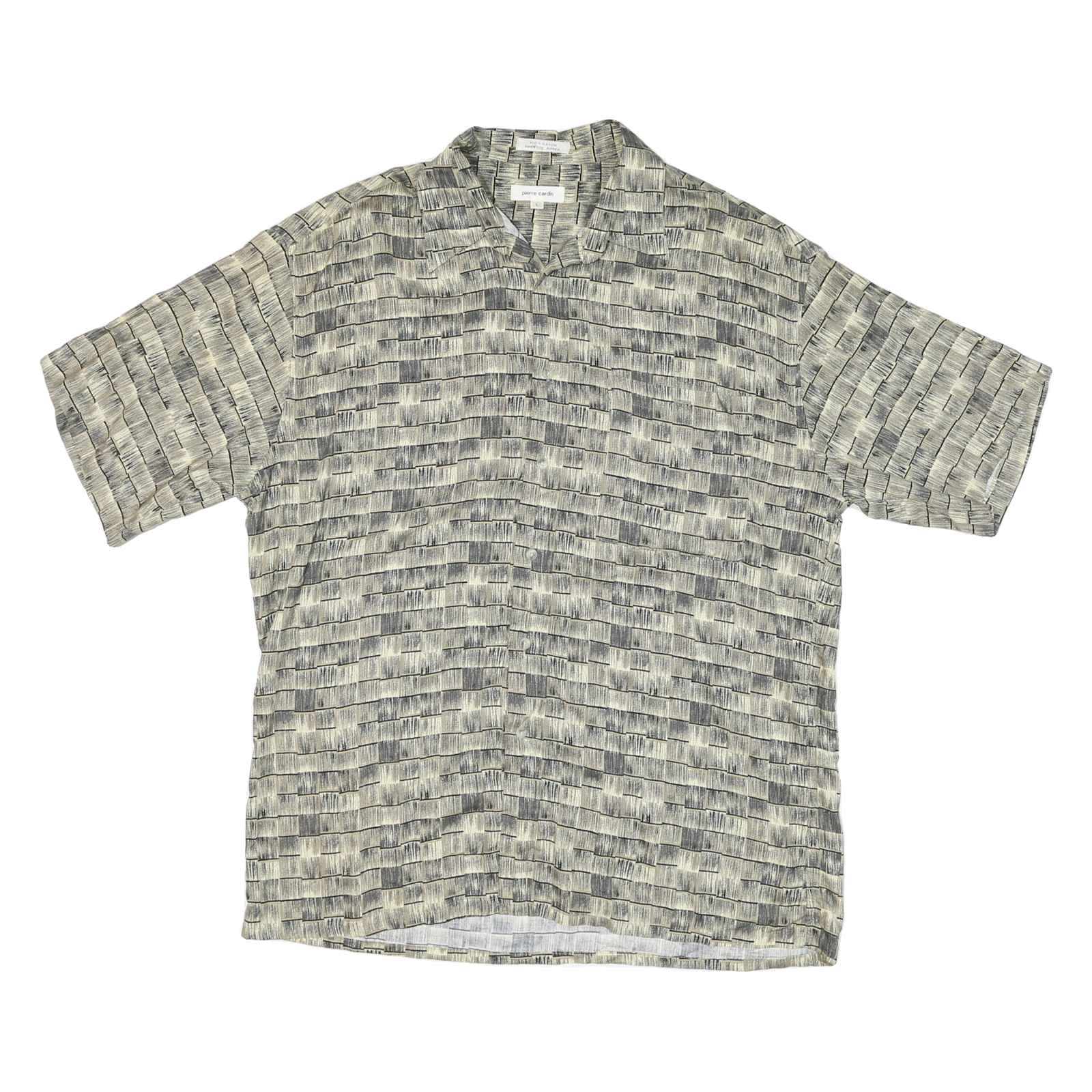 PIERRE CARDIN Mens Grey & Beige Printed Cotton Blend Shirt L Casual Summer Refurbished - N/A refurbished available on Cerqular