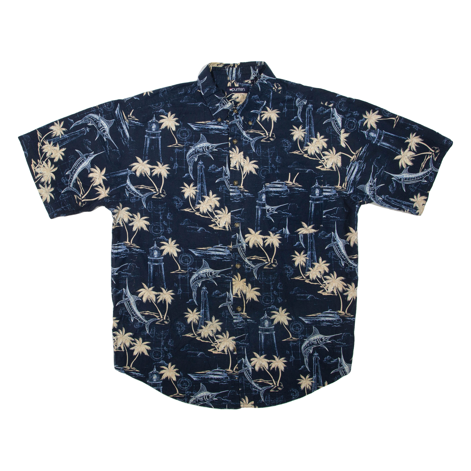 PURITAN Mens Hawaiian Shirt Blue Crazy Pattern L Refurbished - N/A refurbished available on Cerqular