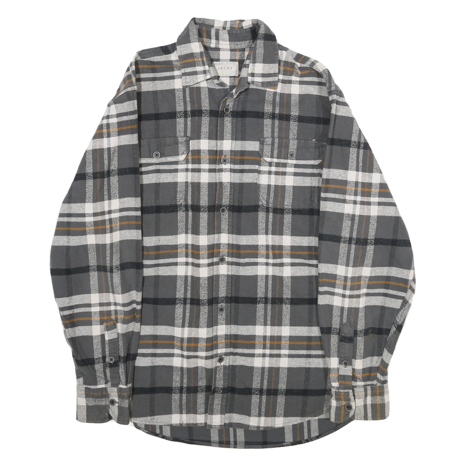 JACHS Mens Grey & Brown Check Flannel Shirt M Casual Button-Up Long Sleeve Refurbished - N/A refurbished available on Cerqular