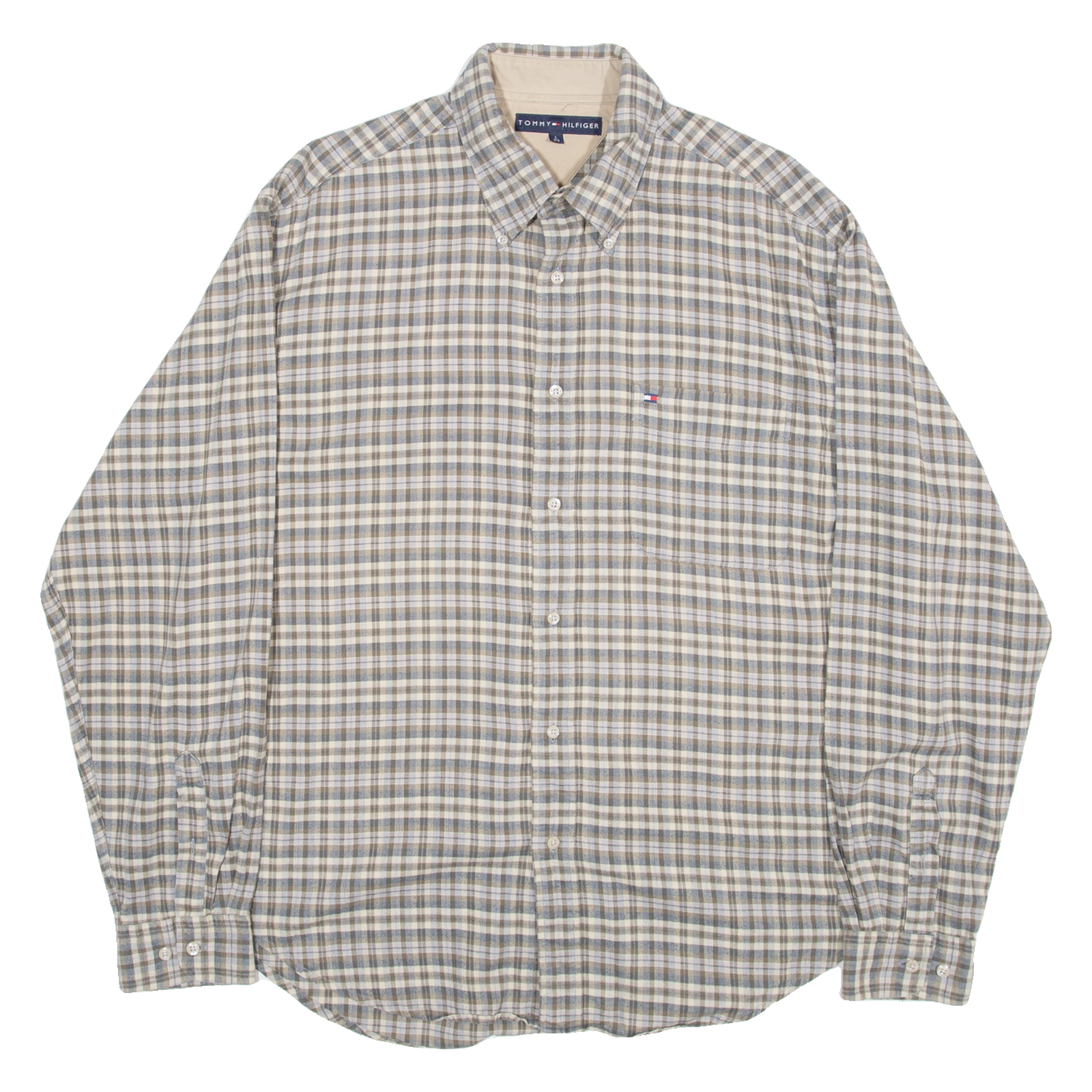 TOMMY HILFIGER Mens Shirt Brown Check Long Sleeve L Refurbished - N/A refurbished available on Cerqular