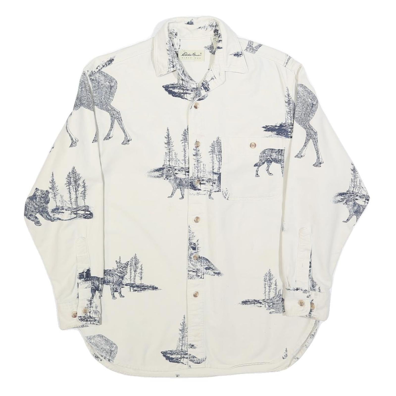 EDDIE BAUER Mens White & Navy Animal Print Cotton Blend Shirt S Casual Long Refurbished - N/A refurbished available on Cerqular