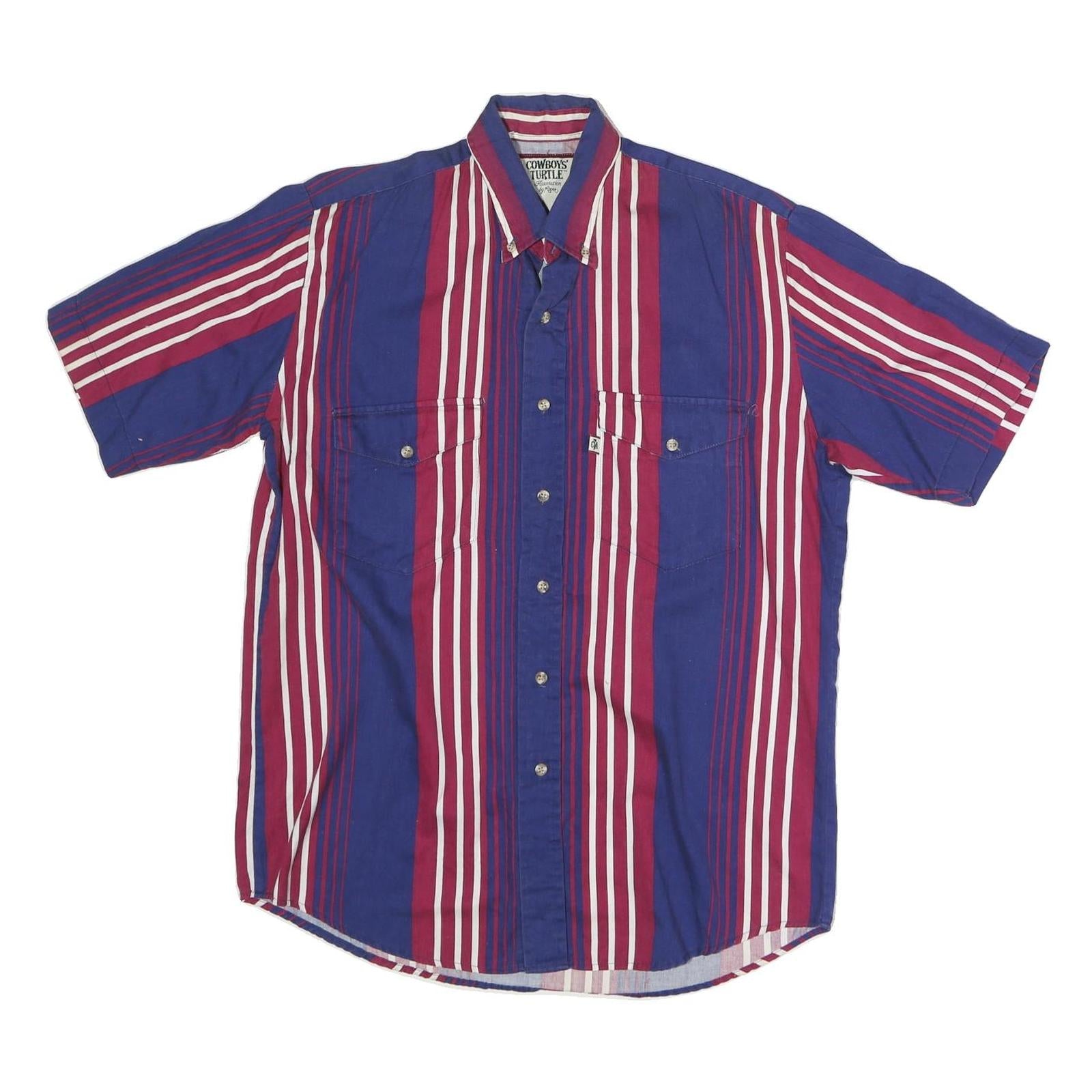 COWBOY TURTLE Mens Blue & Maroon Striped Shirt M Button-Down Collar Cotton Refurbished - N/A refurbished available on Cerqular