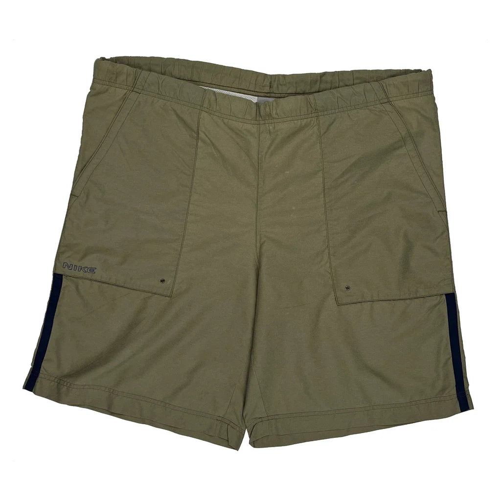 Nike Shorts - Large Khaki Polyester Refurbished - Thrifted (note: this is a term often used to describe second- refurbished available on Cerqular