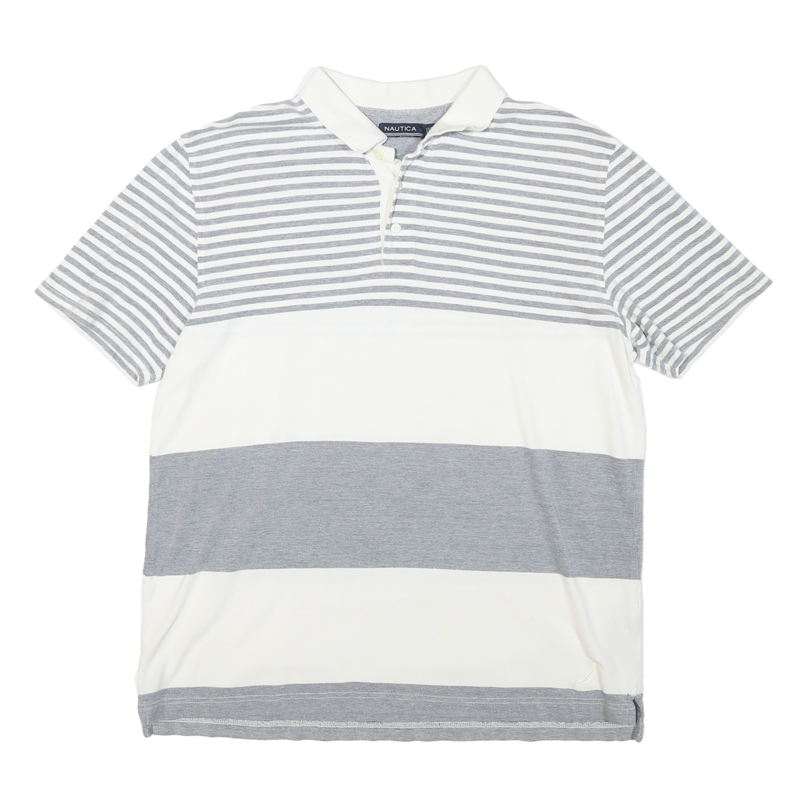 NAUTICA Mens White & Grey Striped Short Sleeve Polo Shirt XL Cotton Casual Refurbished - N/A refurbished available on Cerqular
