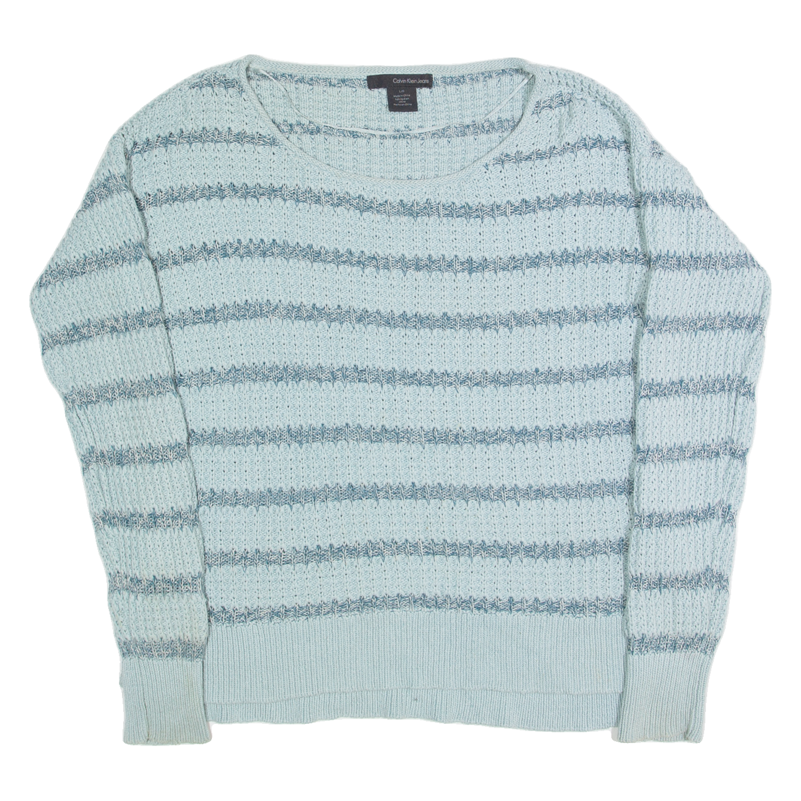 CALVIN KLEIN JEANS Womens Patterned Jumper Blue Striped Chunky Knit L Refurbished - N/A refurbished available on Cerqular