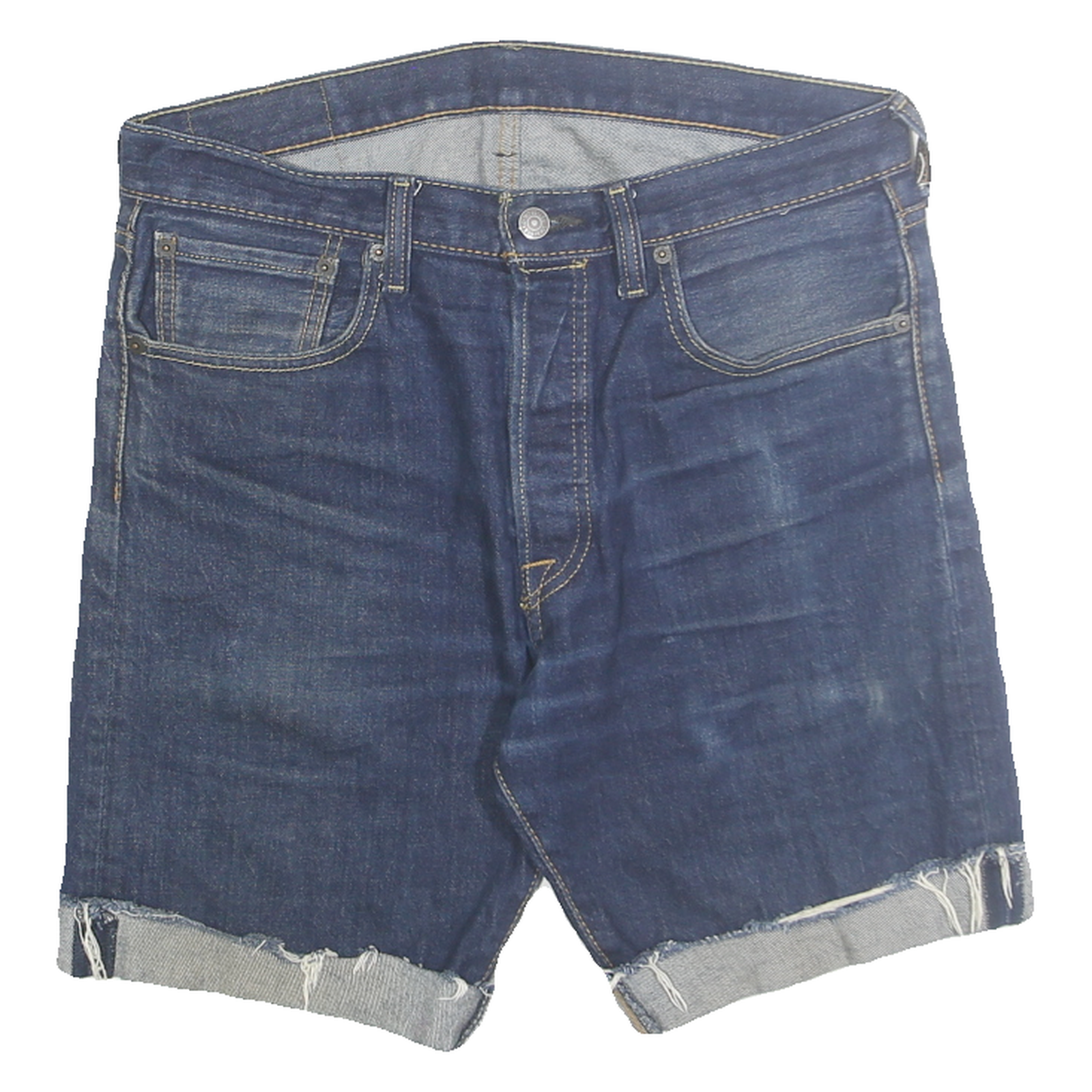 LEVI'S Mens Denim Blue Cut-Off Shorts M W33 Rolled Hem Casual Cotton Blend Refurbished - N/A refurbished available on Cerqular