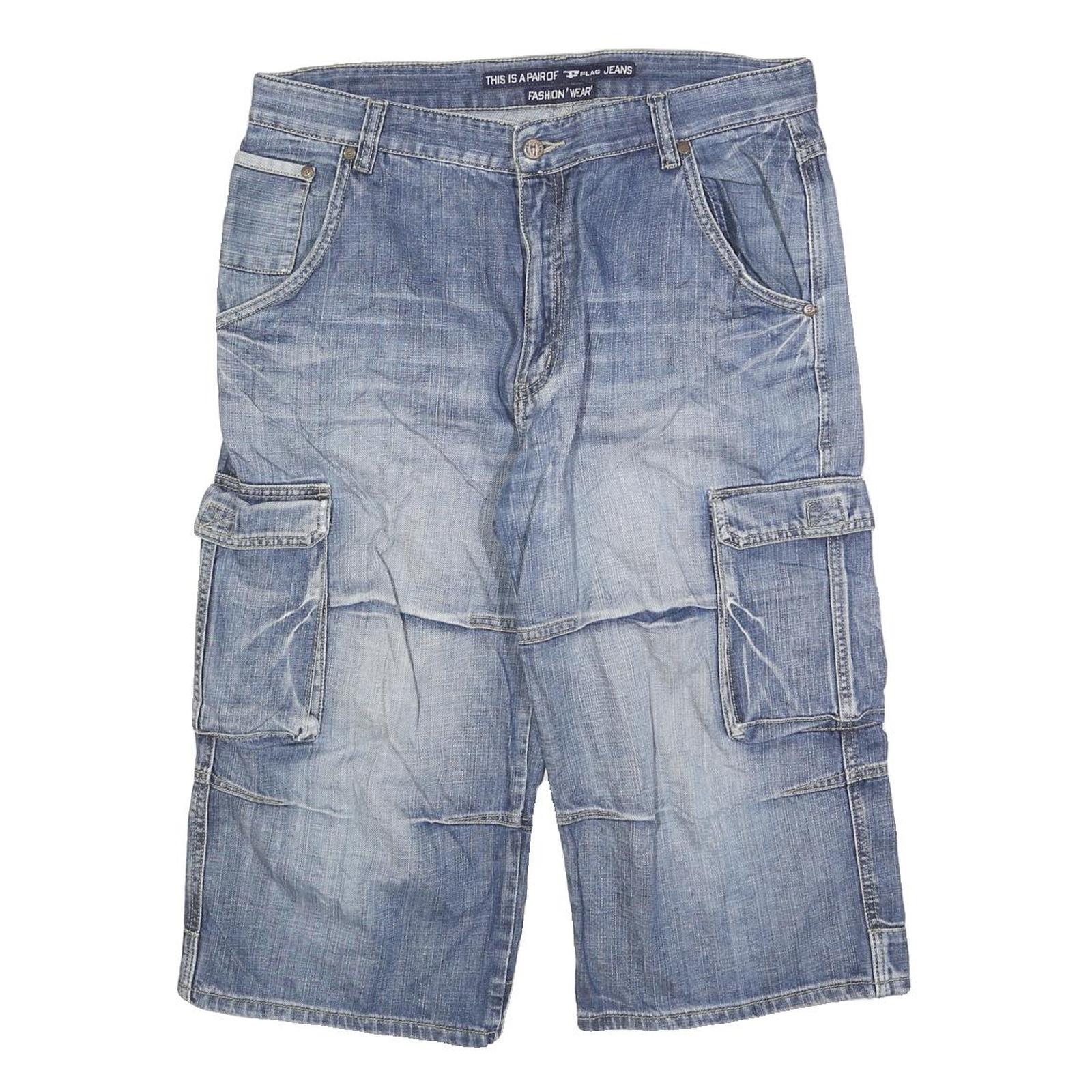 JEANS WEAR Mens Blue Denim Cargo Shorts M W34 Casual Cotton Blend Refurbished - N/A refurbished available on Cerqular