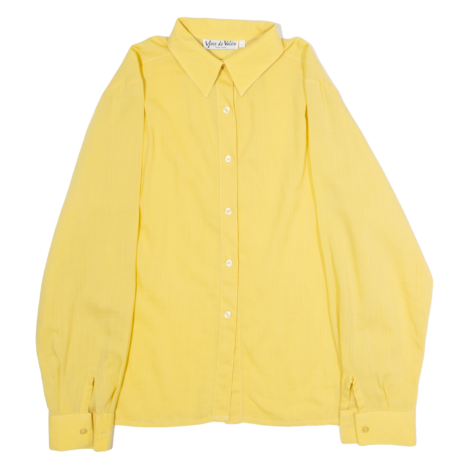 YVES DE VALERE Womens Plain Shirt Yellow 90s Long Sleeve UK 14 Refurbished - N/A refurbished available on Cerqular