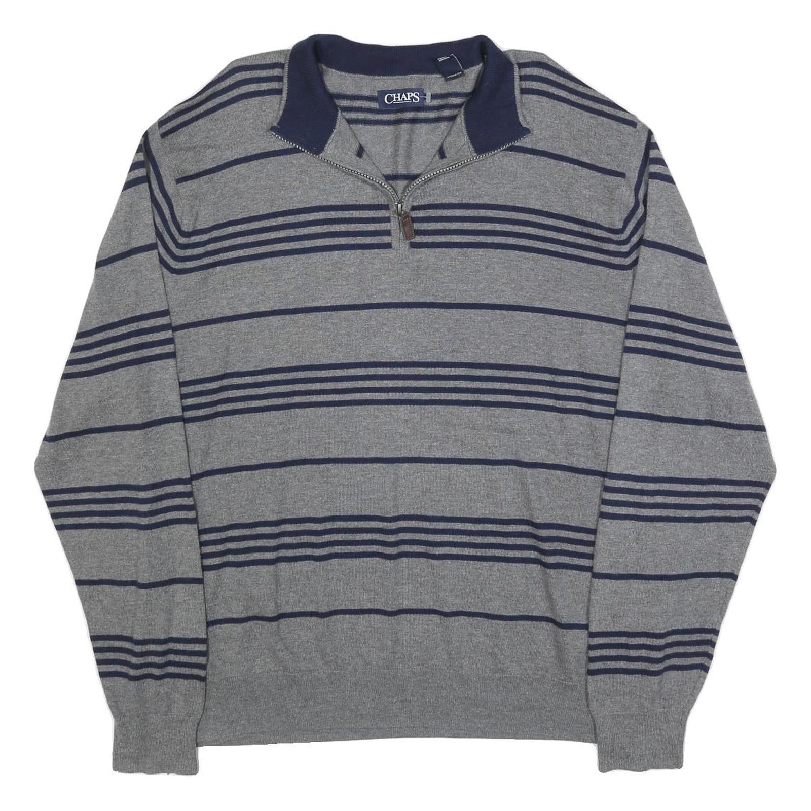 CHAPS Mens Grey & Navy Patterned Cotton Blend Jumper 1/4 Zip Regular 2XL Refurbished - N/A refurbished available on Cerqular