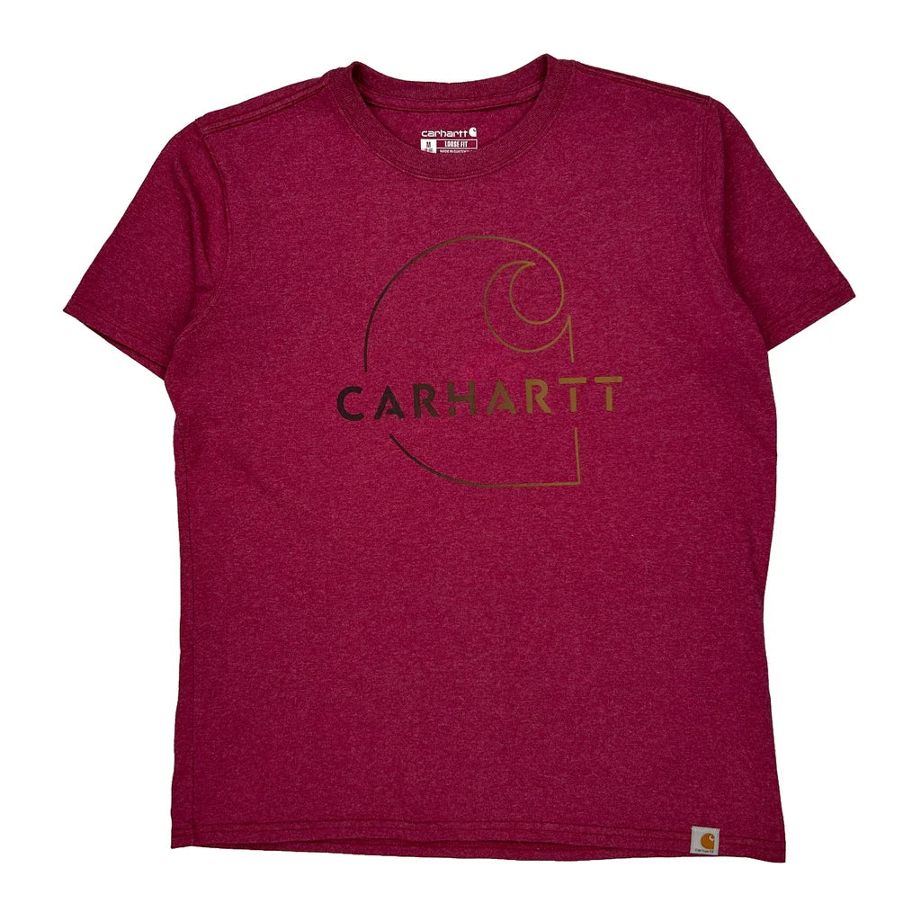 Carhartt T-Shirt - Medium Red Cotton Refurbished - Thrifted (note: this is a term often used to describe second- refurbished available on Cerqular