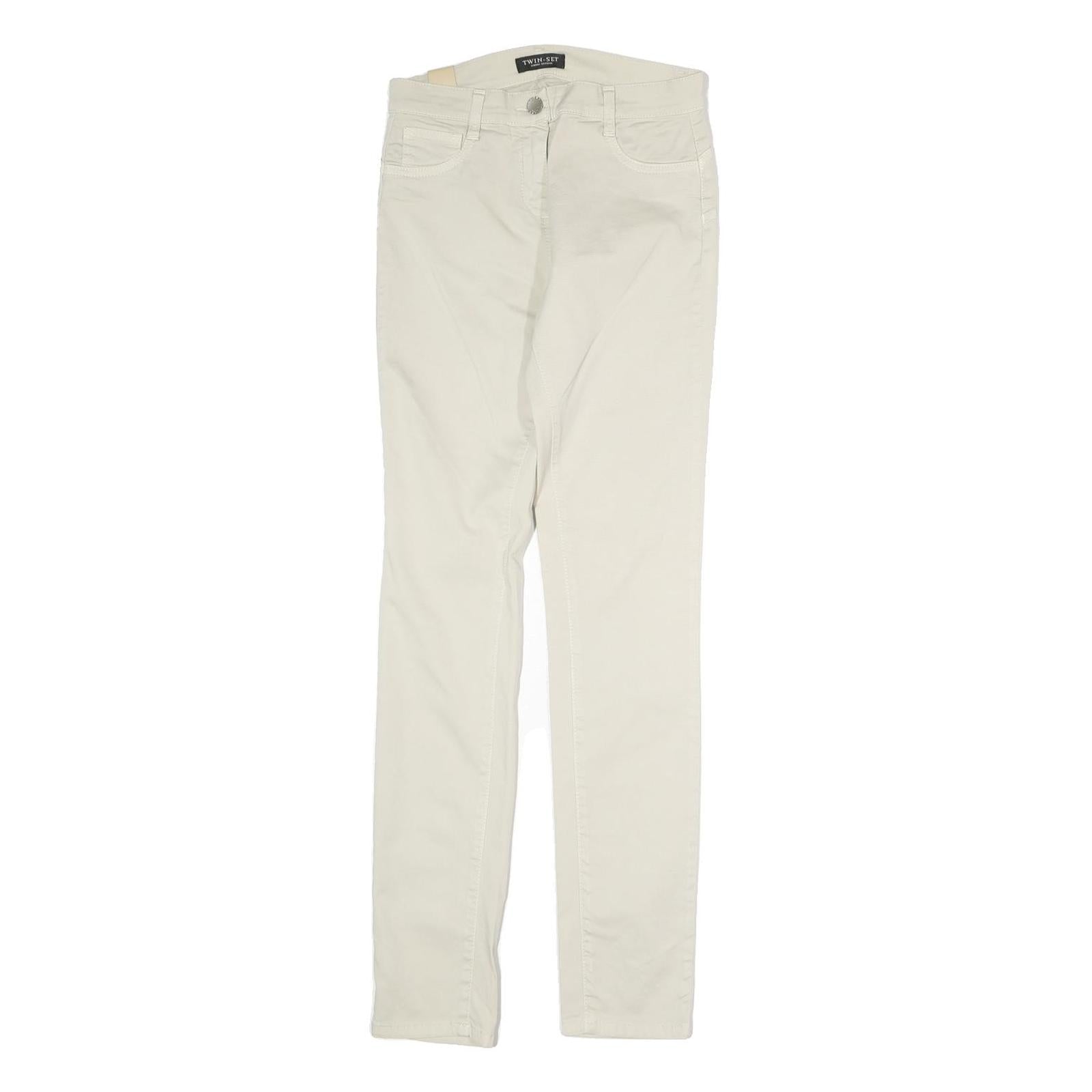 TWIN SET Womens Cotton Blend Cream Slim Skinny Trousers W26 L29 Stylish Comfort Refurbished - N/A refurbished available on Cerqular
