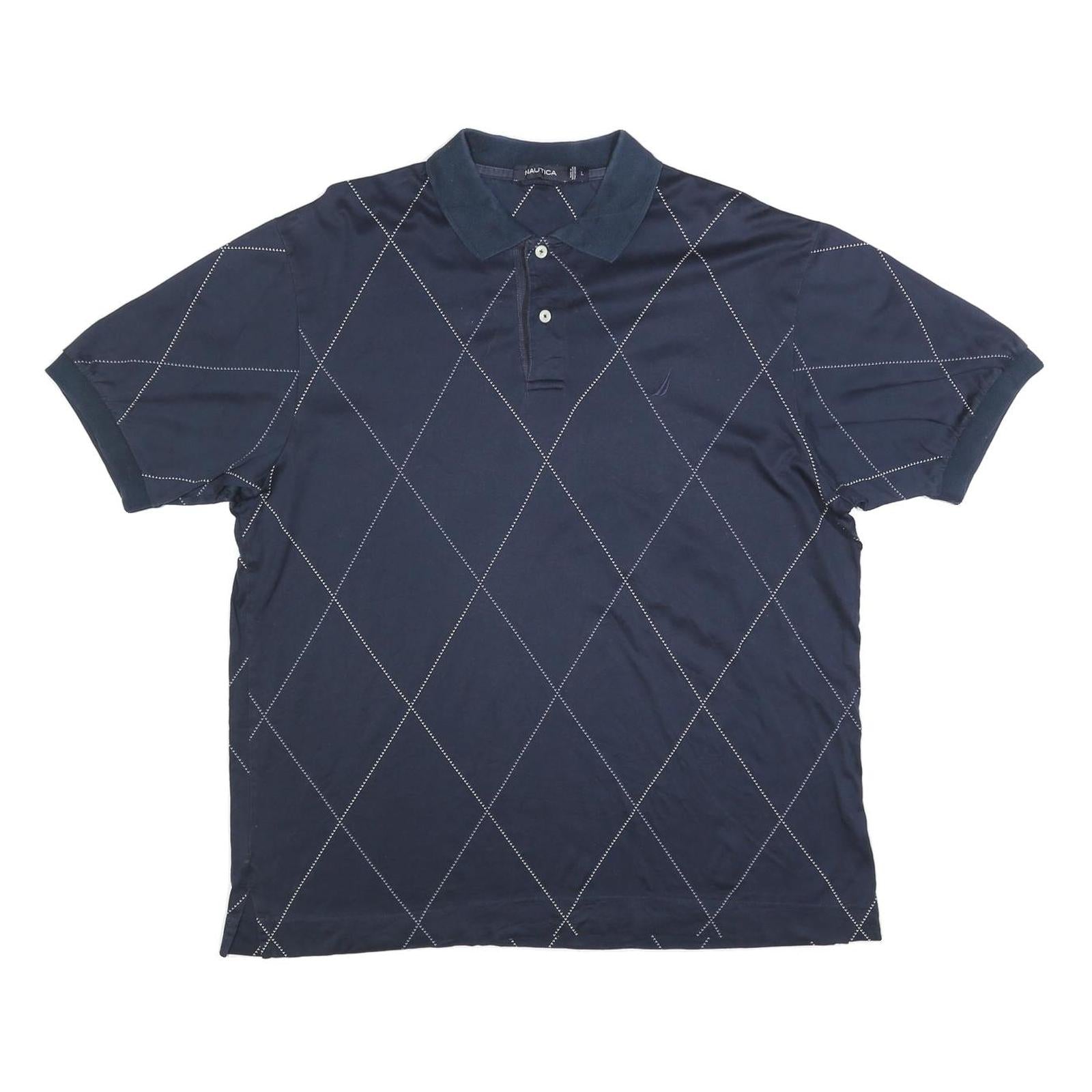NAUTICA Mens Navy Blue Argyle Short Sleeve Polo Shirt L Cotton Blend Casual Refurbished - N/A refurbished available on Cerqular