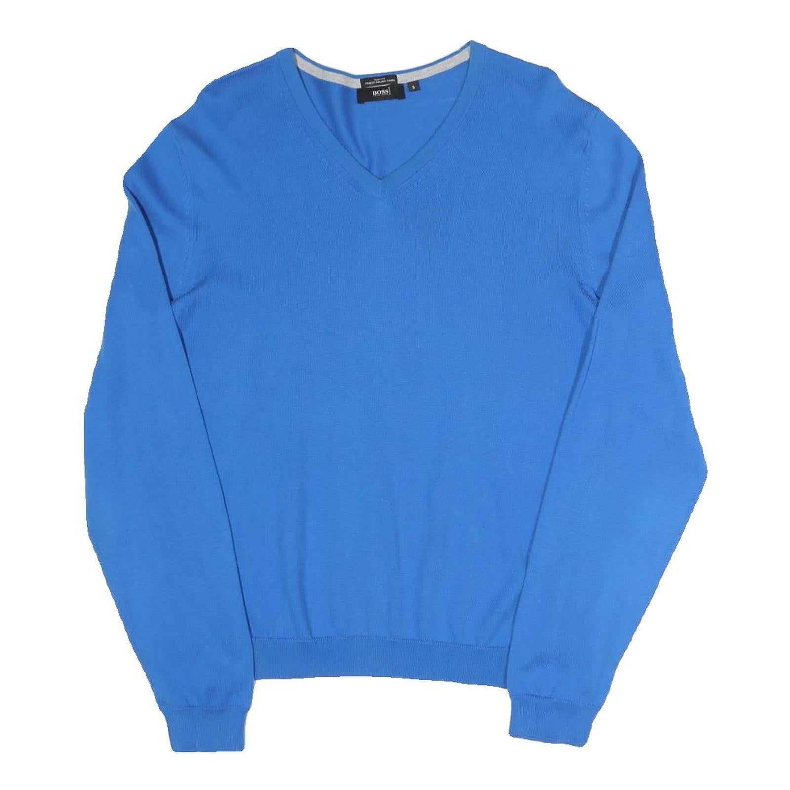 BOSS HUGO BOSS Mens Blue Plain V-Neck Basic Knit Jumper S Cotton Blend Refurbished - N/A refurbished available on Cerqular