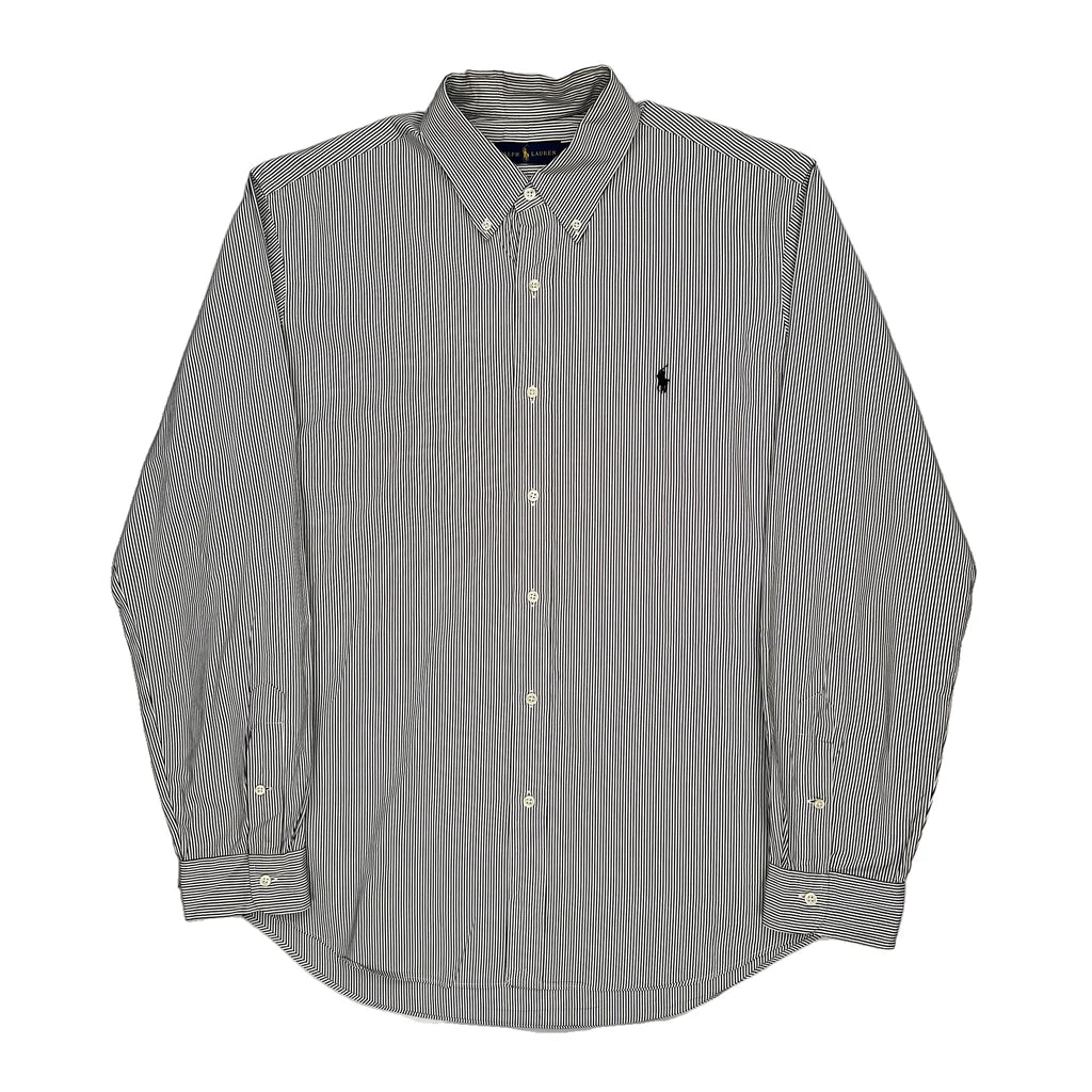 Ralph Lauren Striped Shirt - XL Black & White Cotton Refurbished - Thrifted (note: this is a term often used to describe second- refurbished available on Cerqular